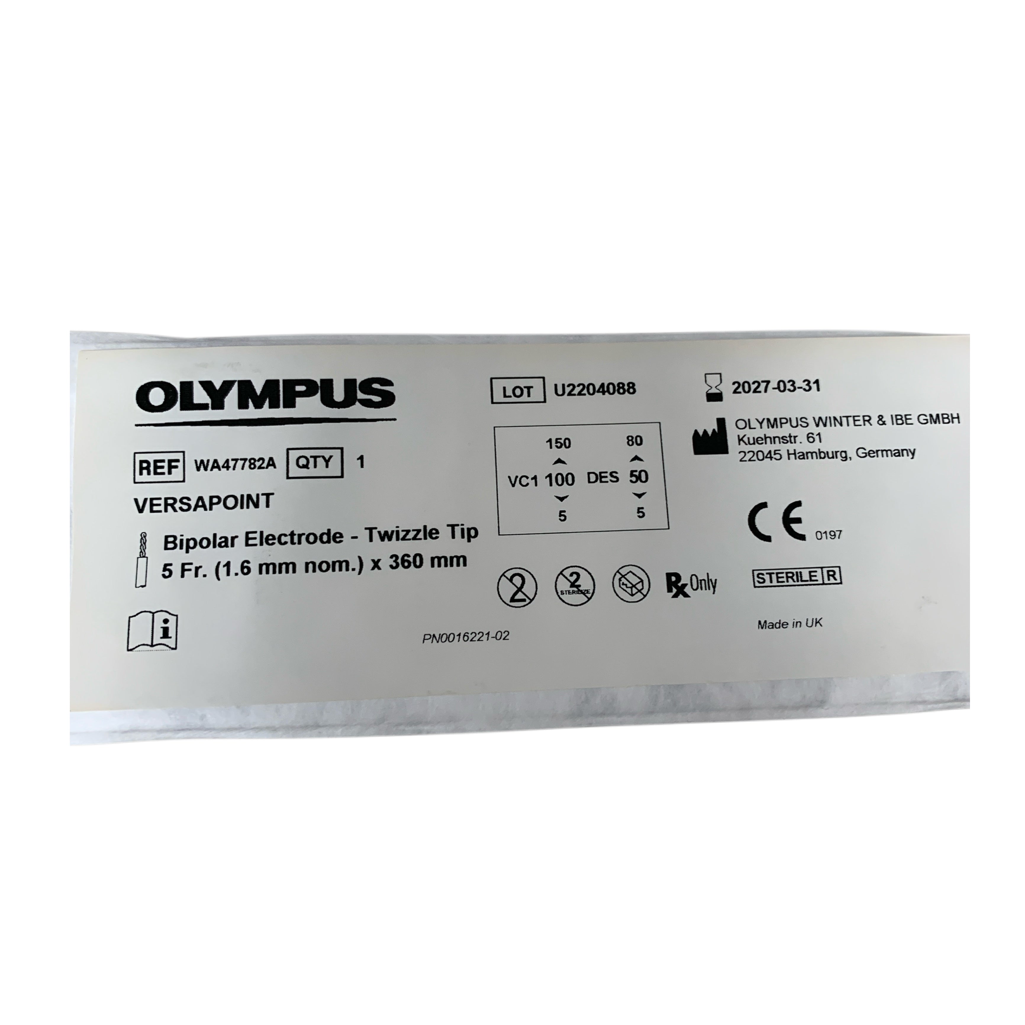 OLYMPUS REF WA47782A Versapoint Bipolar Electrode Twizzle Tip 5 Fr x 360 mm Exp 2027 03
