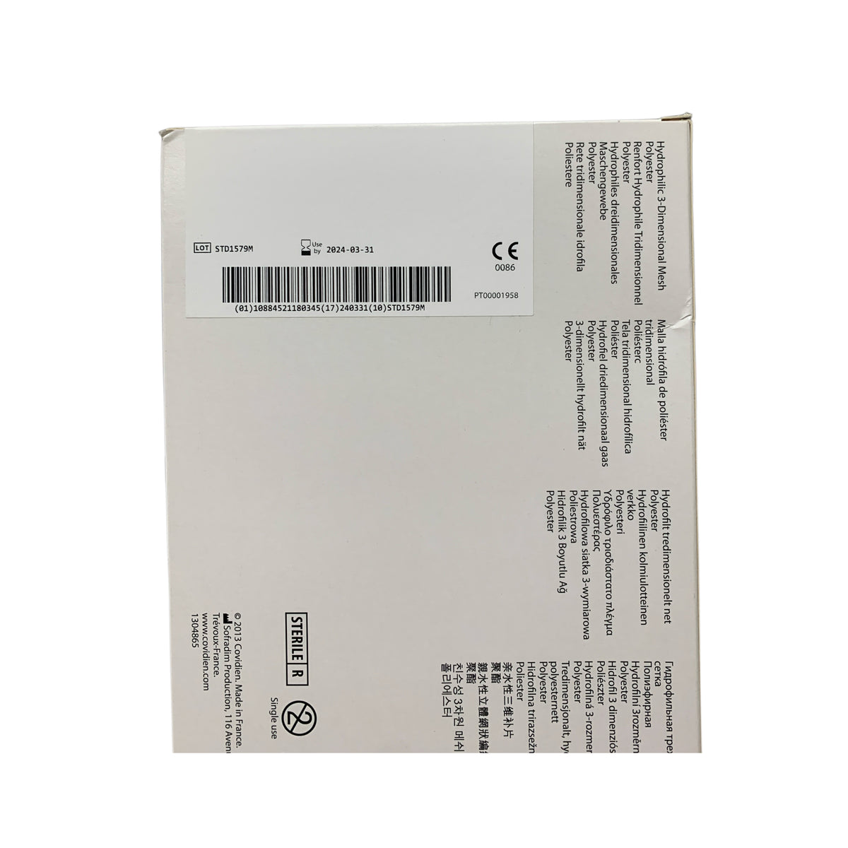 COVIDIEN TET1510 Parietex Hydrophilic 3 Dimensional Mesh Polyester 15 cm x 10 cm EXP 2024 03