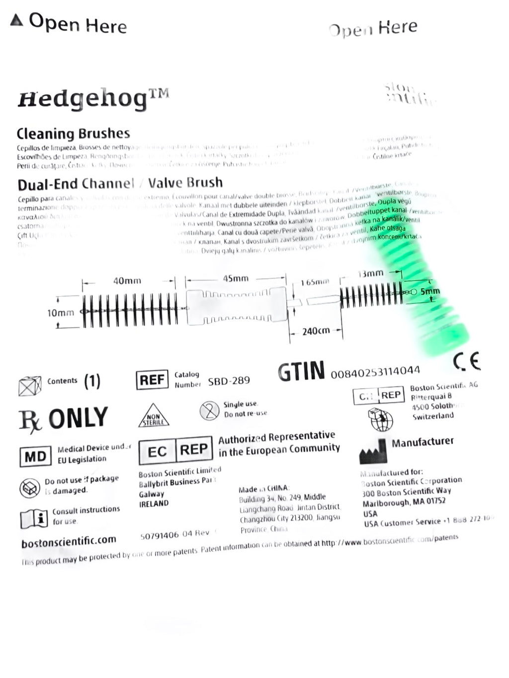 BOSTON SCIENTIFIC REF SBD-289 Hedgehog Dual-End Channel / Valve Cleaning Brush