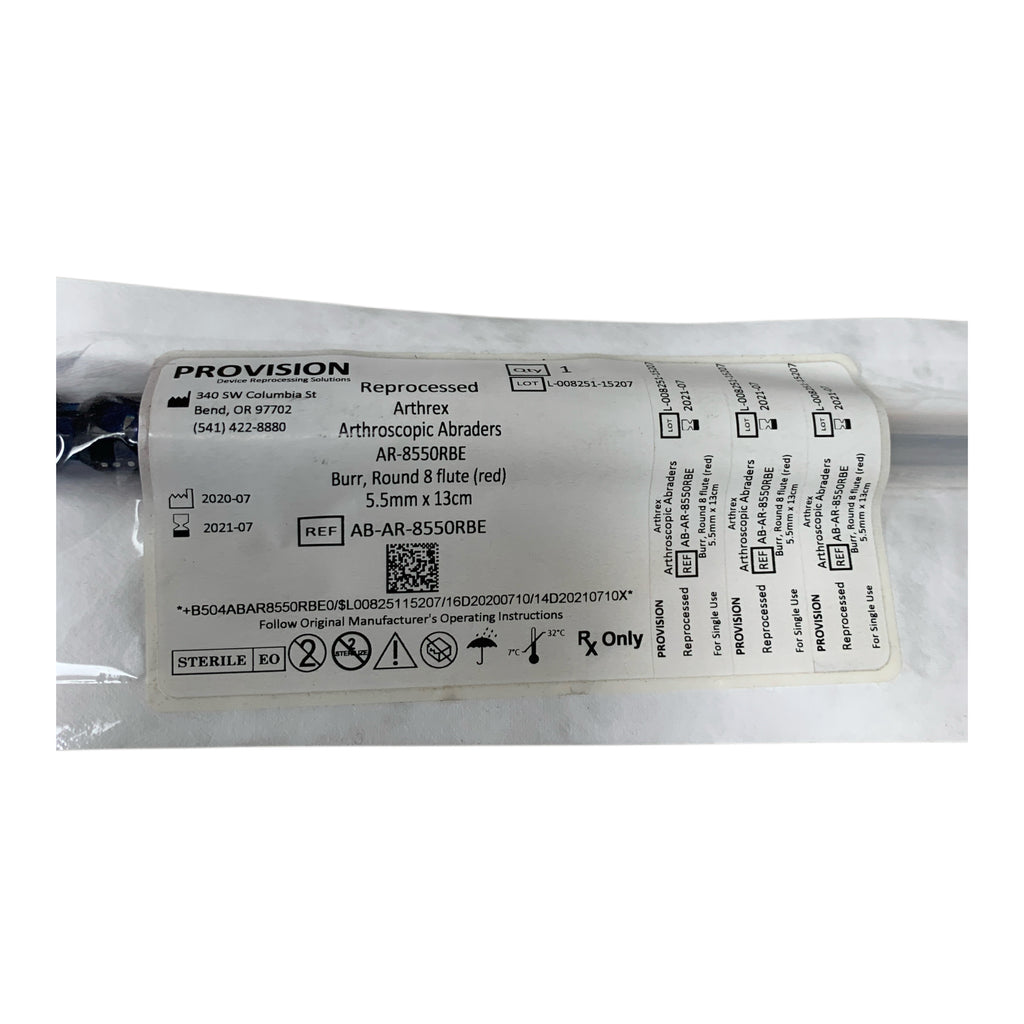 ARTHREX Reprocessed AR-8550RBE PROVISION Arthroscopic Abraders Burr Round 8 Flute red 5.5mm x 13cm Exp 2021 07