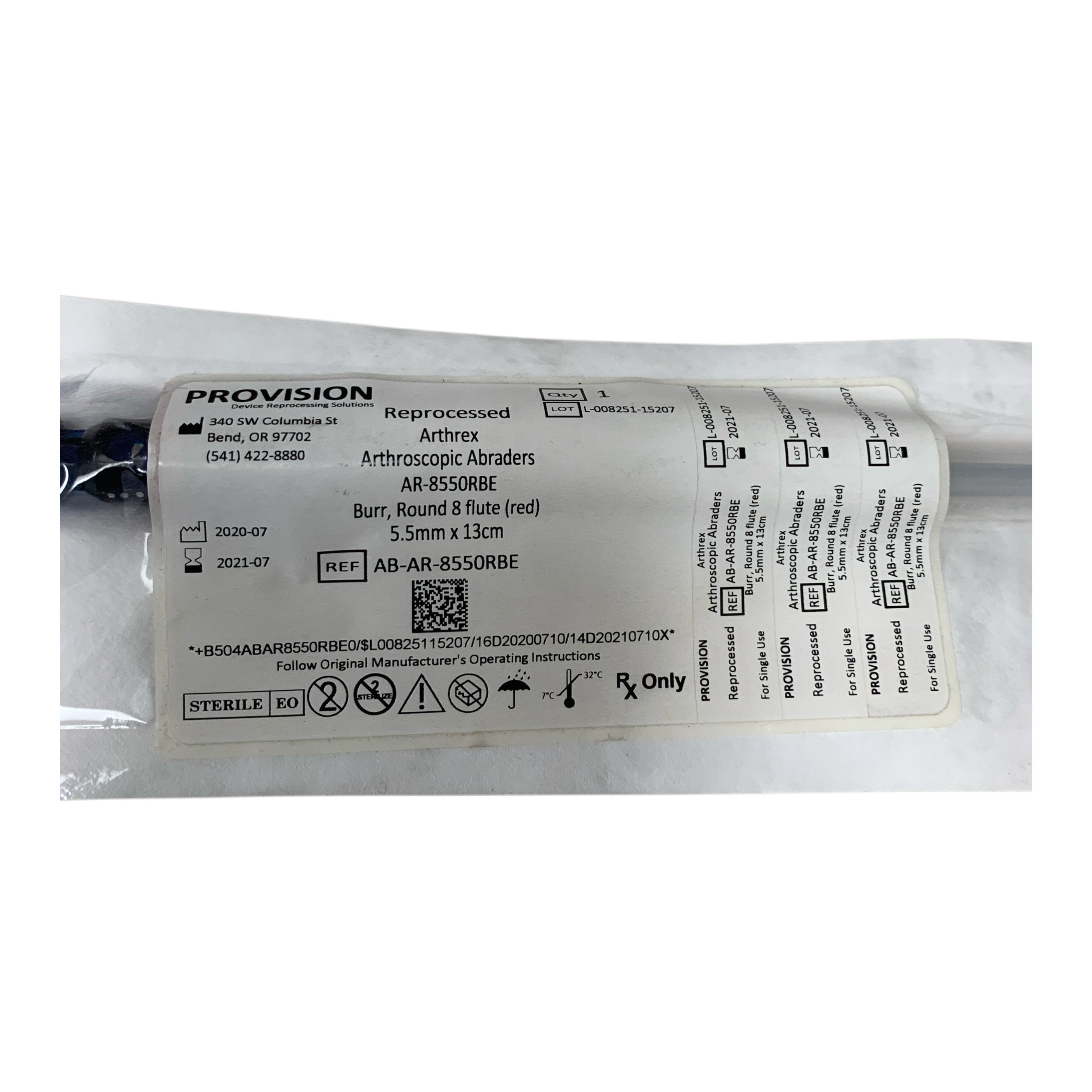 ARTHREX Reprocessed AR-8550RBE PROVISION Arthroscopic Abraders Burr Round 8 Flute red 5.5mm x 13cm Exp 2021 07