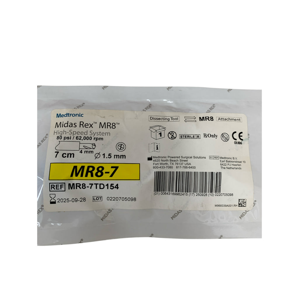 MEDTRONIC REF MR8-7TD154 Midas Rex MR8 High-Speed System Dissecting Tool Attachment MR8-7 7cm 4mm 1.5mm, Exp.2025/09