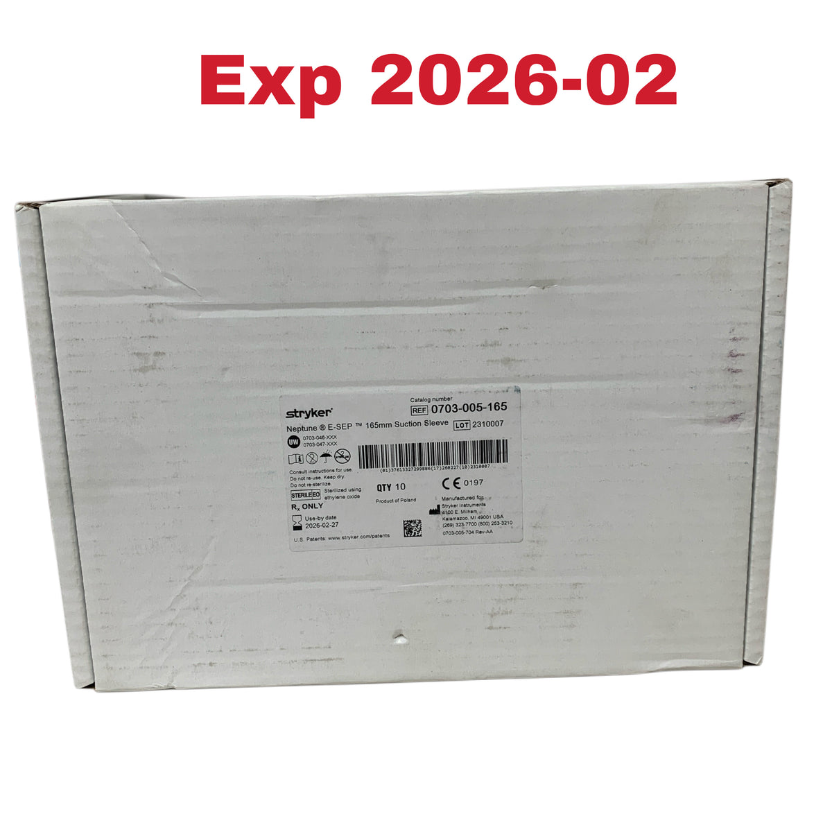 STRYKER 0703-005-165 Neptune E-SEP 165mm Suction Sleeve Box of 10 Exp 2026 02