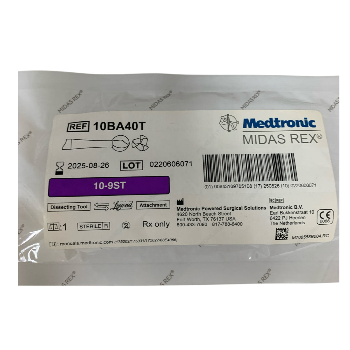MEDTRONIC MIDAS REX 10BA40T 10-9ST Legend Dissecting Tool Attachment Exp 2025 08