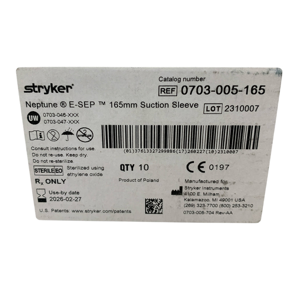 STRYKER 0703-005-165 Neptune E-SEP 165mm Suction Sleeve Box of 10 Exp 2026 02