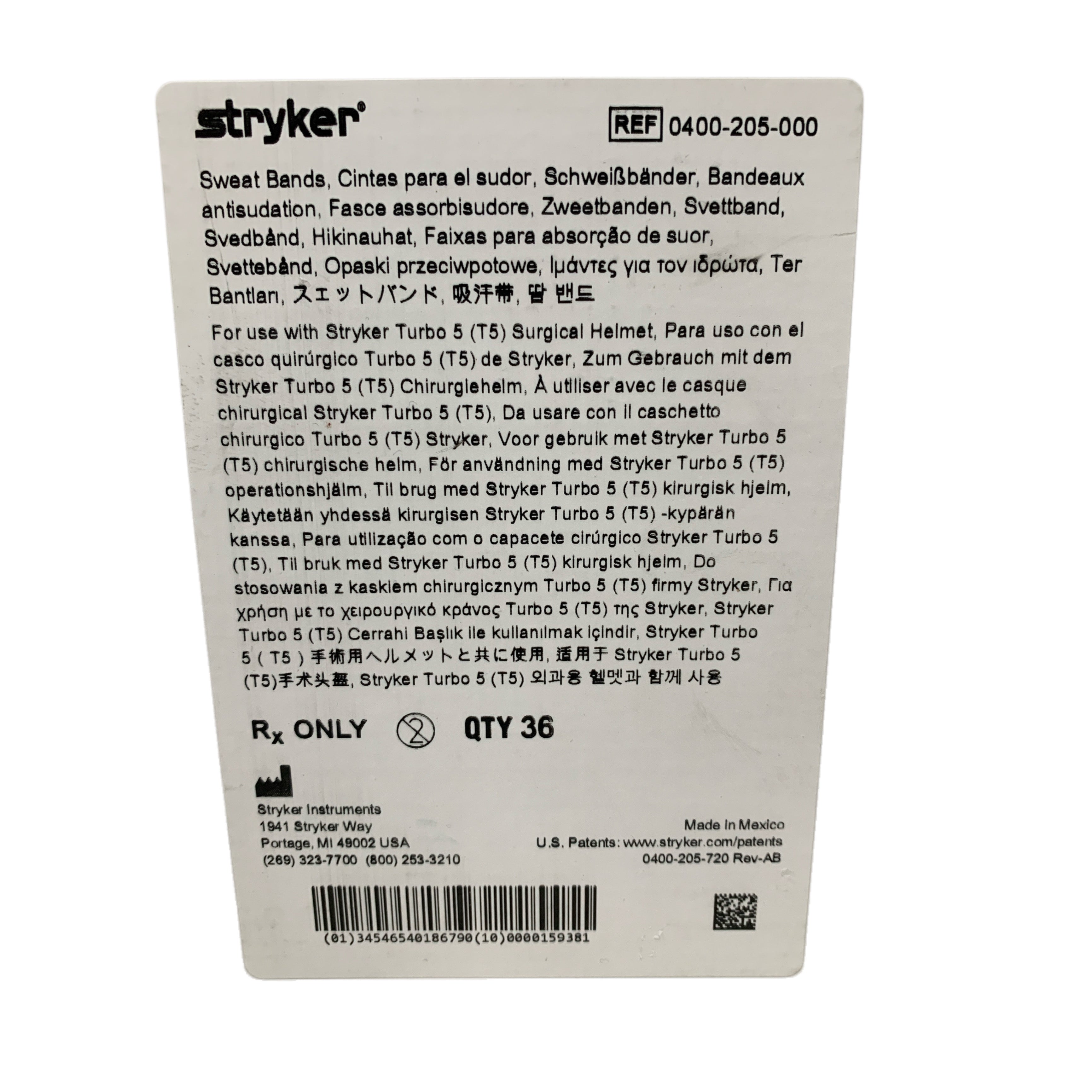 STRYKER REF 0400-205-000 Surgical Helmet Sweat Bands Turbo 5 T5 Box Of 36