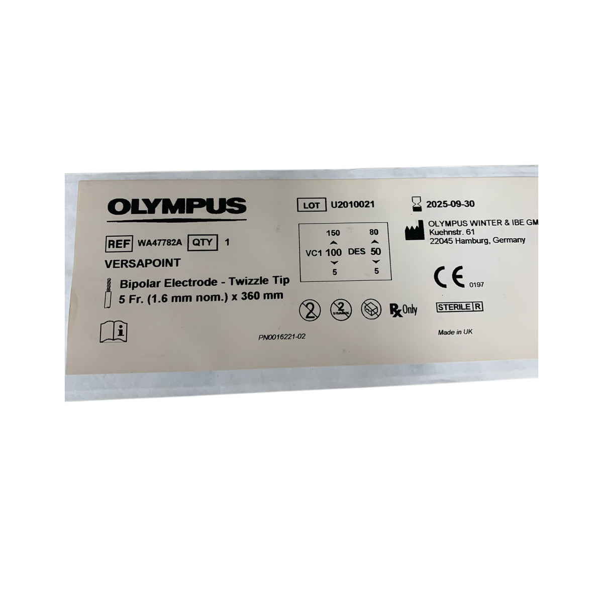 OLYMPUS WA47782A VERSAPOINT Bipolar Electrode Twizzle Tip 5 Fr 1.6 mm nom x 360 mm Exp 2025 09