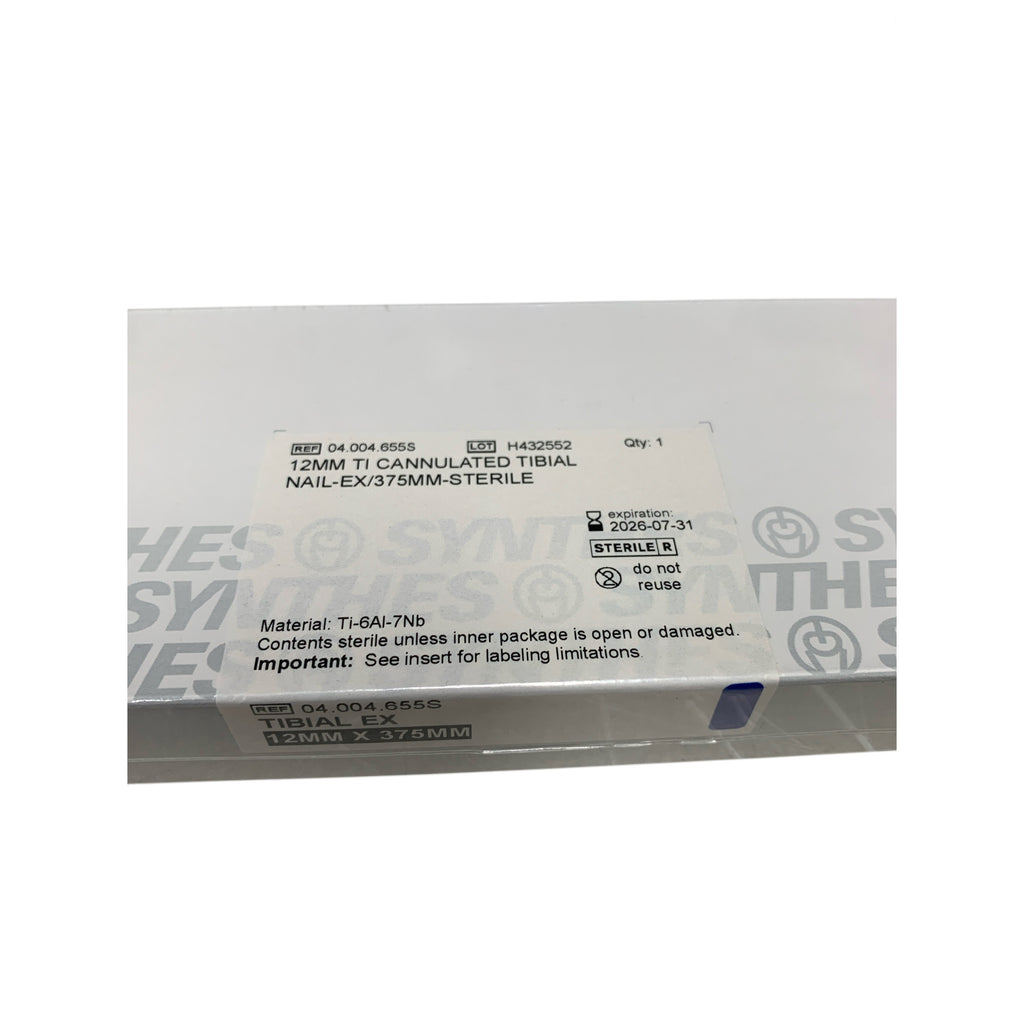 SYNTHES 04.004.655S Ti Cannulated Tibial Nail EX 12mm x 375mm Sterile Exp 2026 07