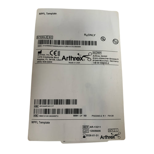 ARTHREX REF AR-13211 MPFL Template, Exp.2026/01