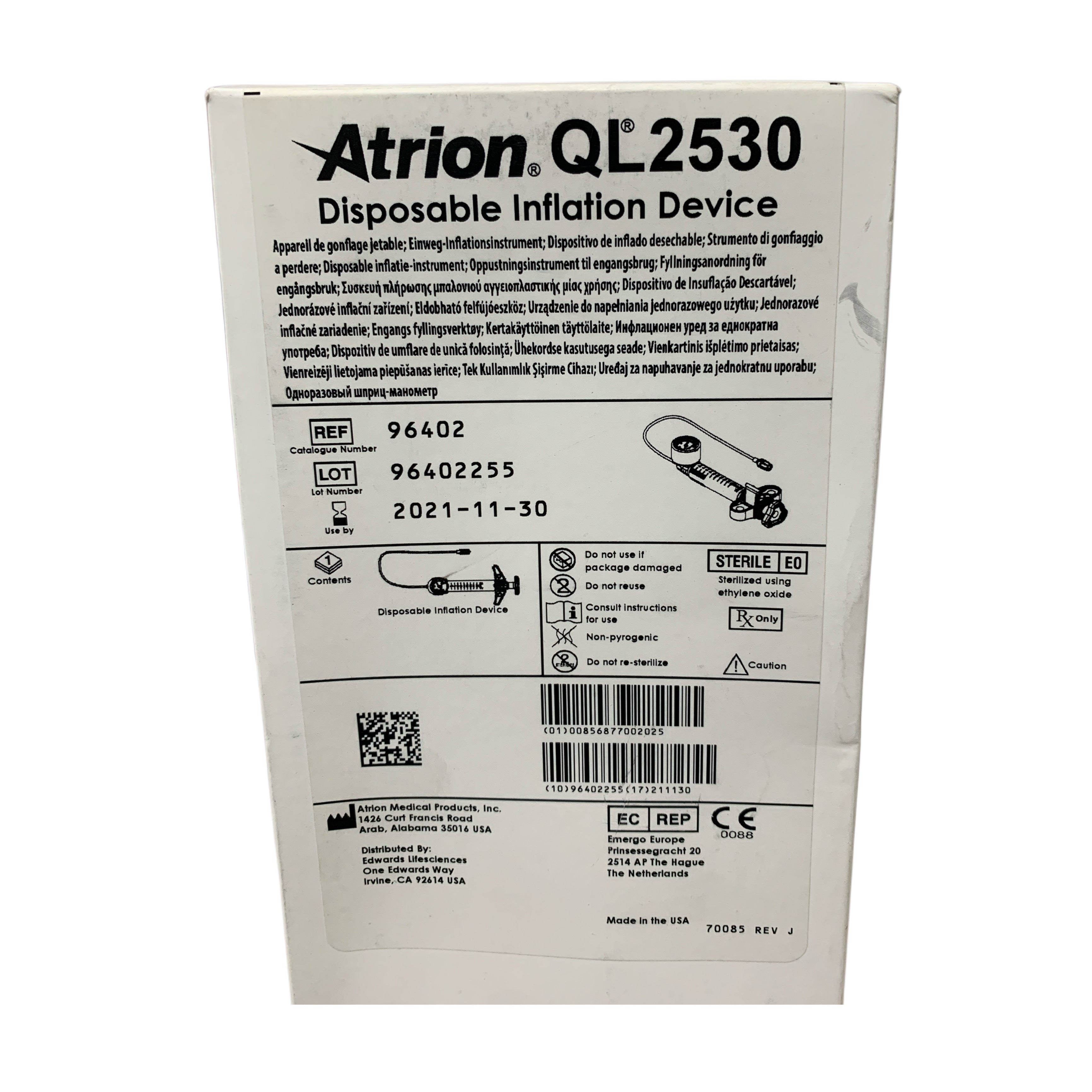 ATRION REF 96402 QL2530 Disposable Inflation Device, Exp.2021/11