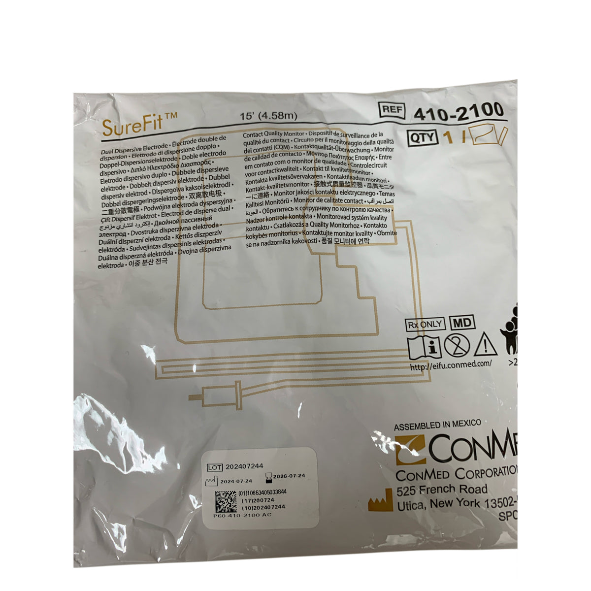 CONMED 410-2100 SureFit Dual Dispersive Electrode 15ft Exp 2026 07