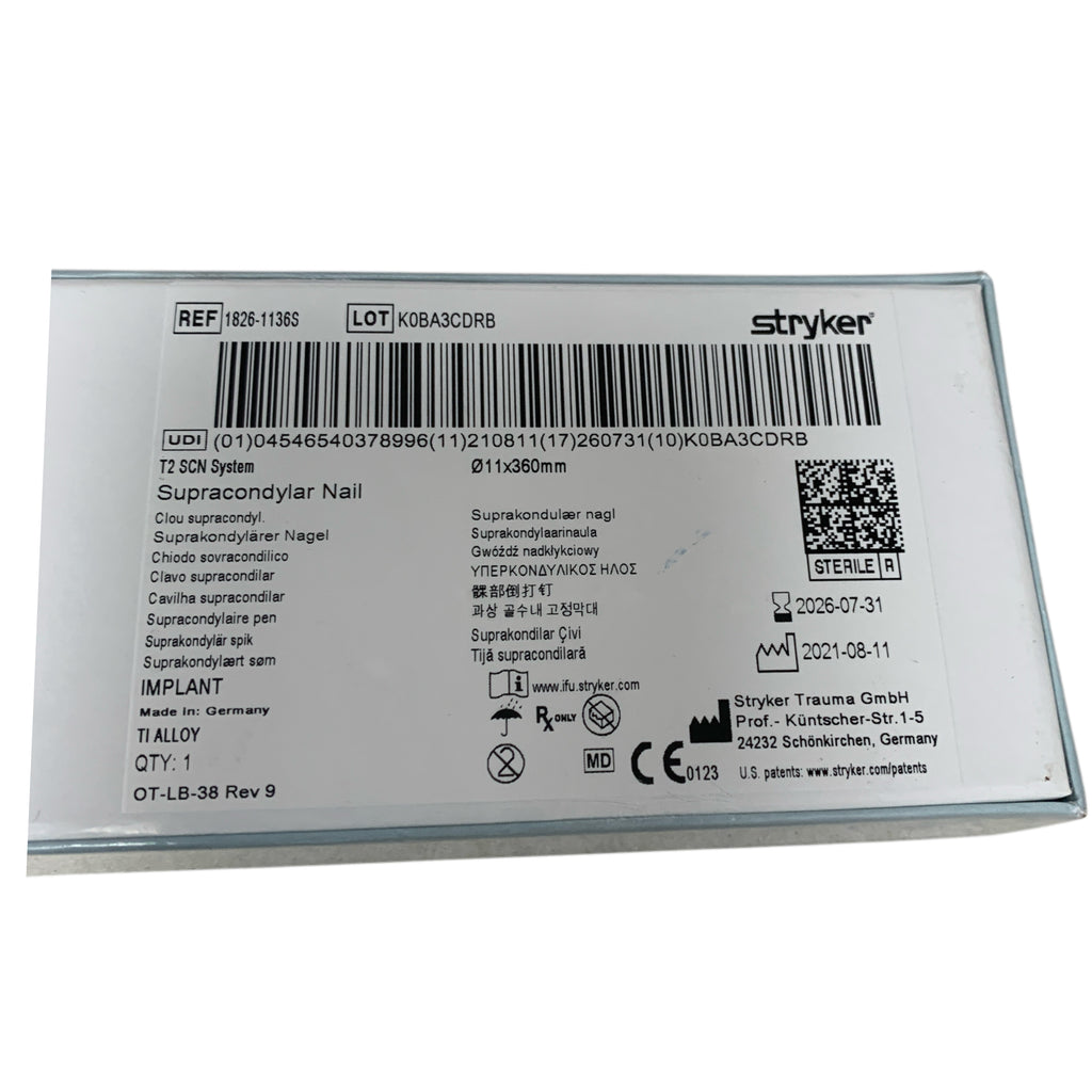 STRYKER 1826-1136S T2 SCN System Supracondylar Nail 11x360mm Exp 2026 07