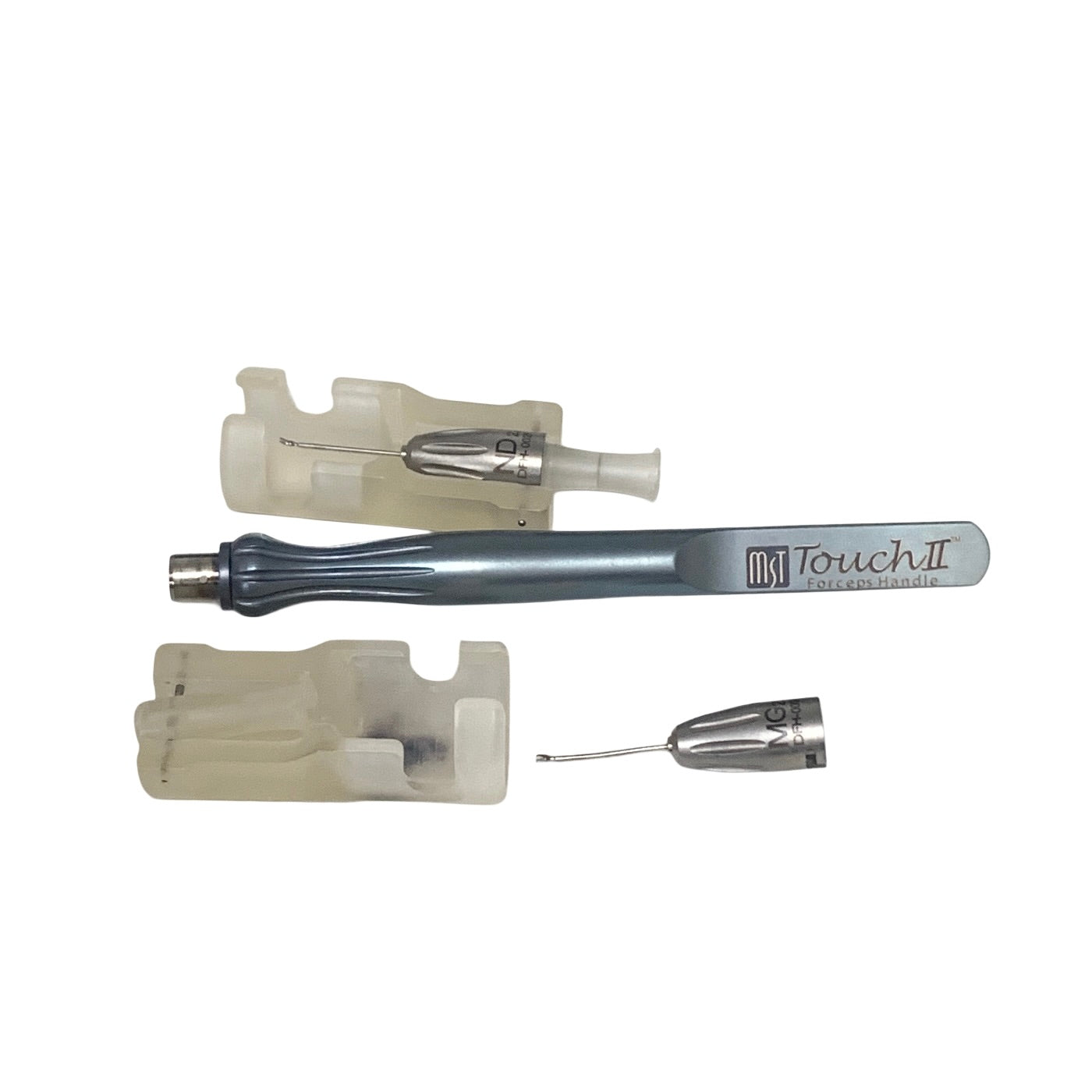 MST REF DFH-0009 & DFH-0026, 23g Ahmed Micro-Graspers, Curved & 23g Ahmed Needle Driver, Straight With Forceps Handle