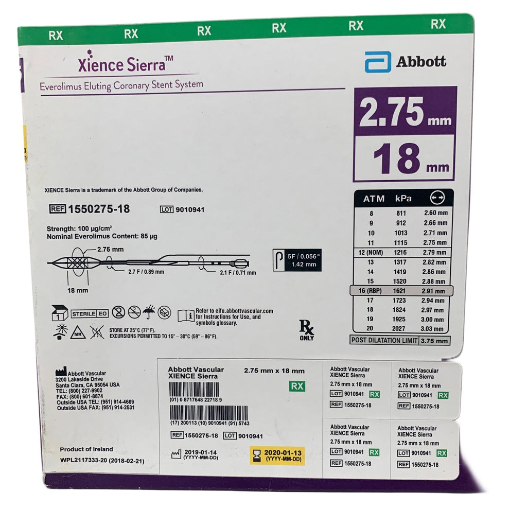 ABBOTT 1550275-18 Xience Sierra Everolimus Eluting Coronary Stent System 2.75mm x 18mm Exp 2020 01