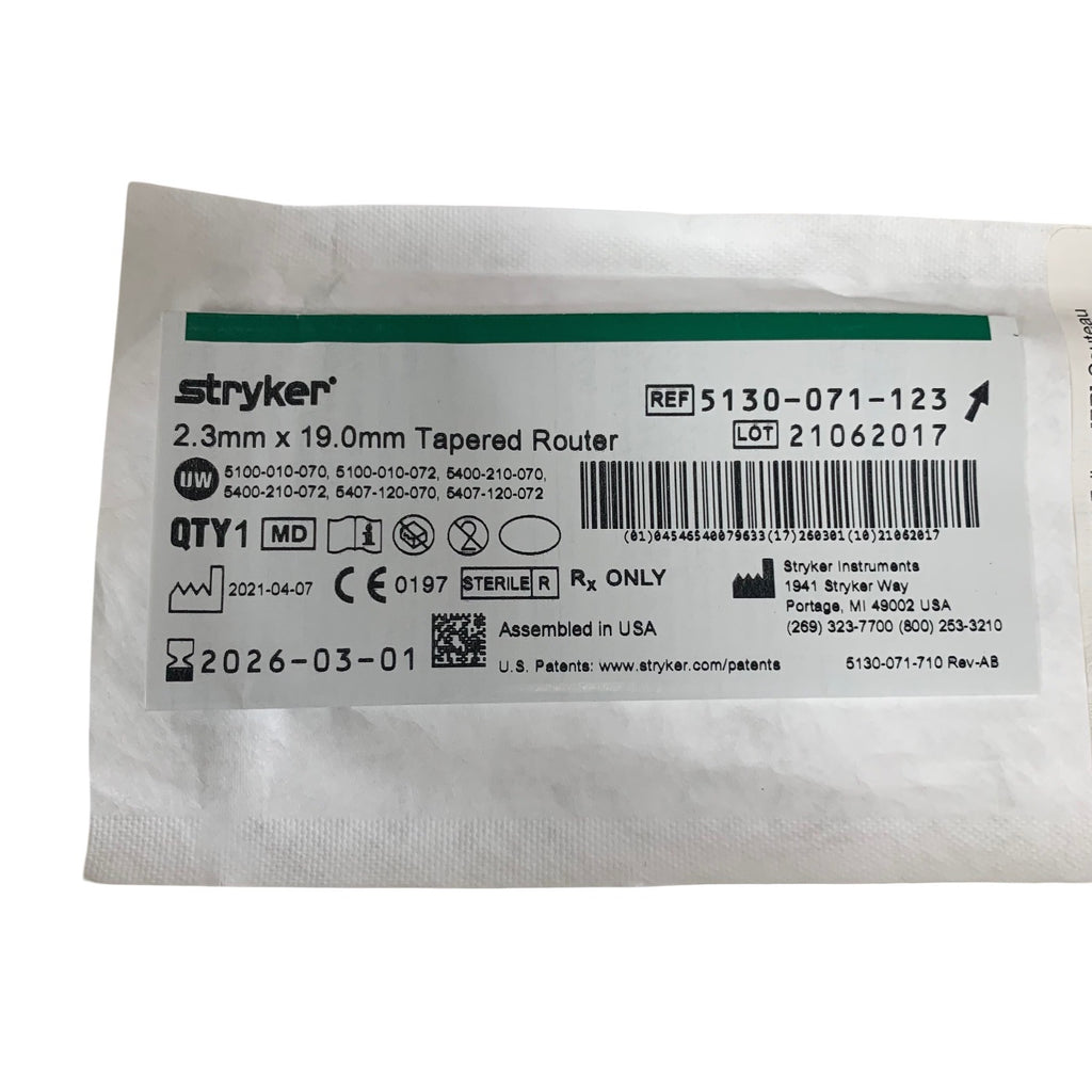 STRYKER 5130-071-123 2.3mm x 19.0mm Tapered Router Exp 2026 03