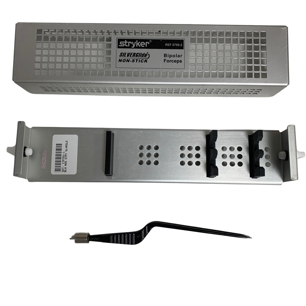 STRYKER 6700-02 Sterilization Container with 6720-220-012 Precision Bipolar Forceps 1.2 mm