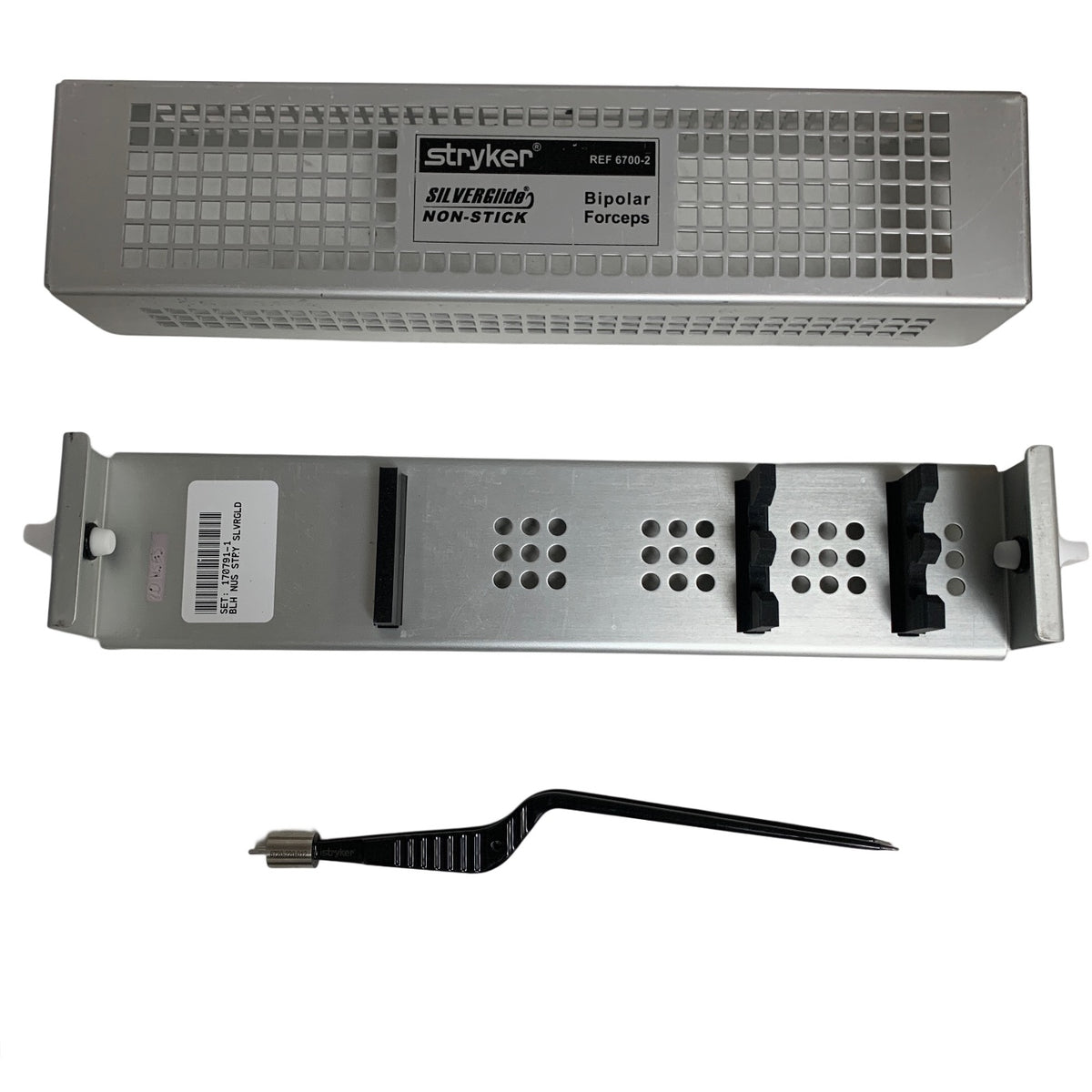 STRYKER 6700-02 Sterilization Container with 6720-220-012 Precision Bipolar Forceps 1.2 mm
