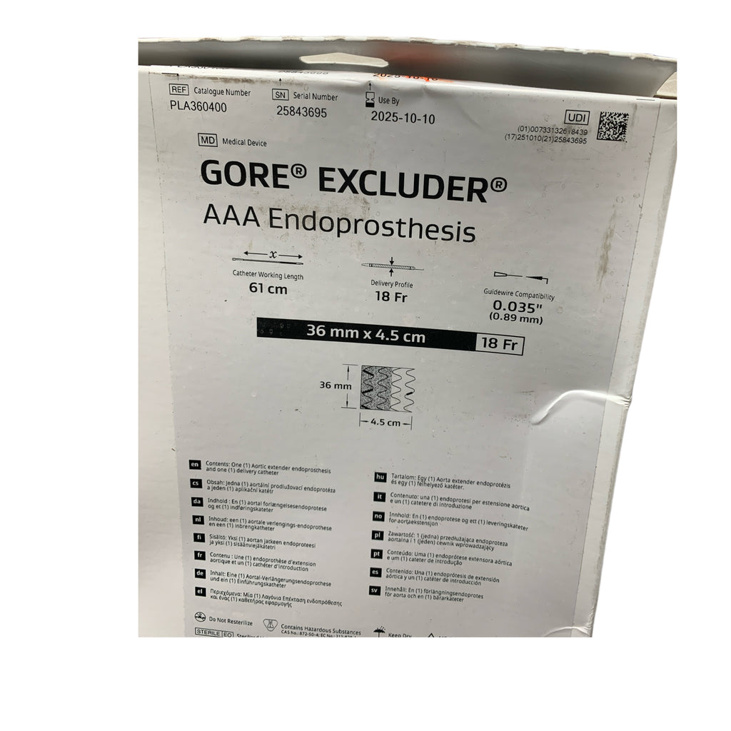 GORE PLA360400 EXCLUDER AAA Endoprosthesis 36mm x 4.5cm 18 Fr 61cm Exp 2025 10