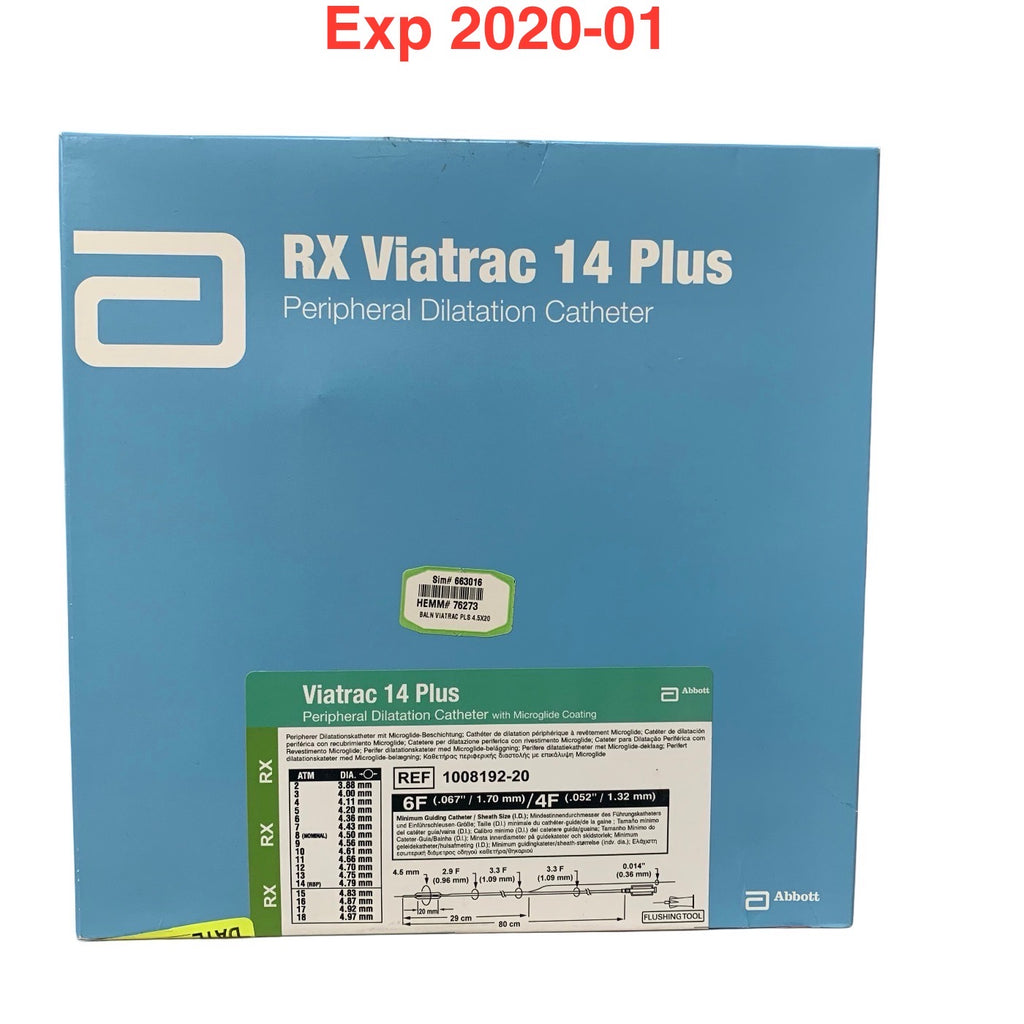ABBOTT 1008192-20 RX Viatrac 14 Plus Peripheral Dilatation Catheter Microglide 4.5 x 20mm 80cm Exp 2020 01