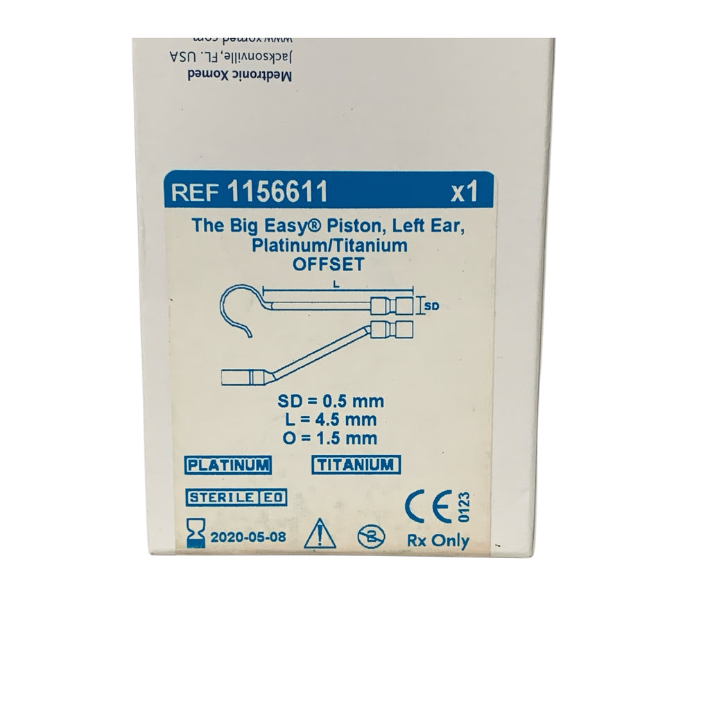 MEDTRONIC XOMED 1156611 The Big Easy Piston Left Ear Platinum Titanium OFFSET SD 0.5 mm L 4.5 mm O 1.5 mm Exp 2020 05