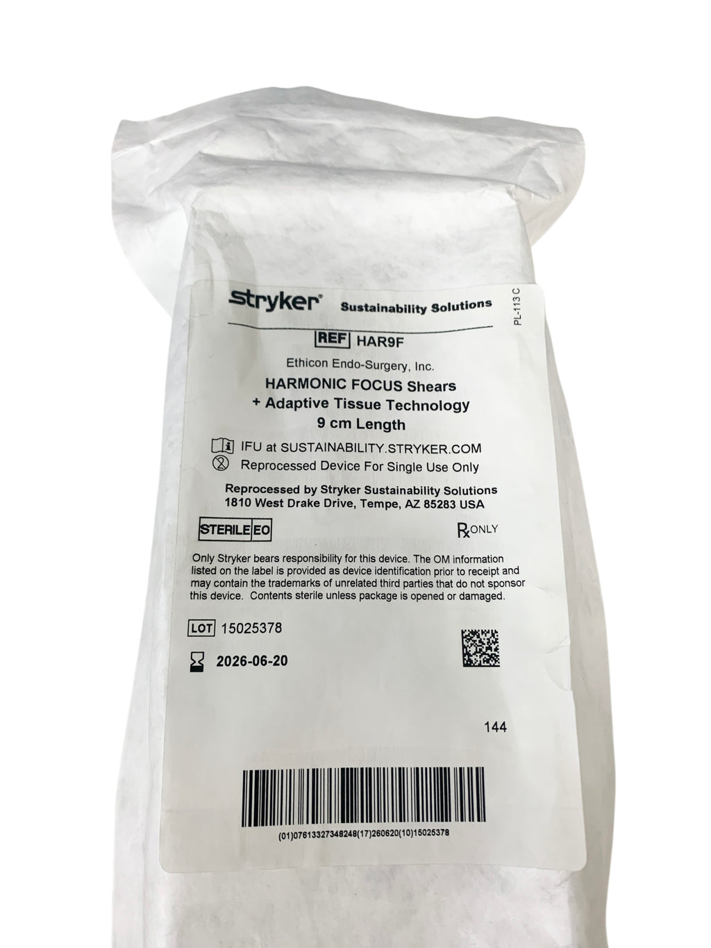 STRYKER REF HAR9F HARMONIC FOCUS Shears + Adaptive Tissue Technology 9 cm Length (Ethicon Endo-Surgery), EXP.2026-06