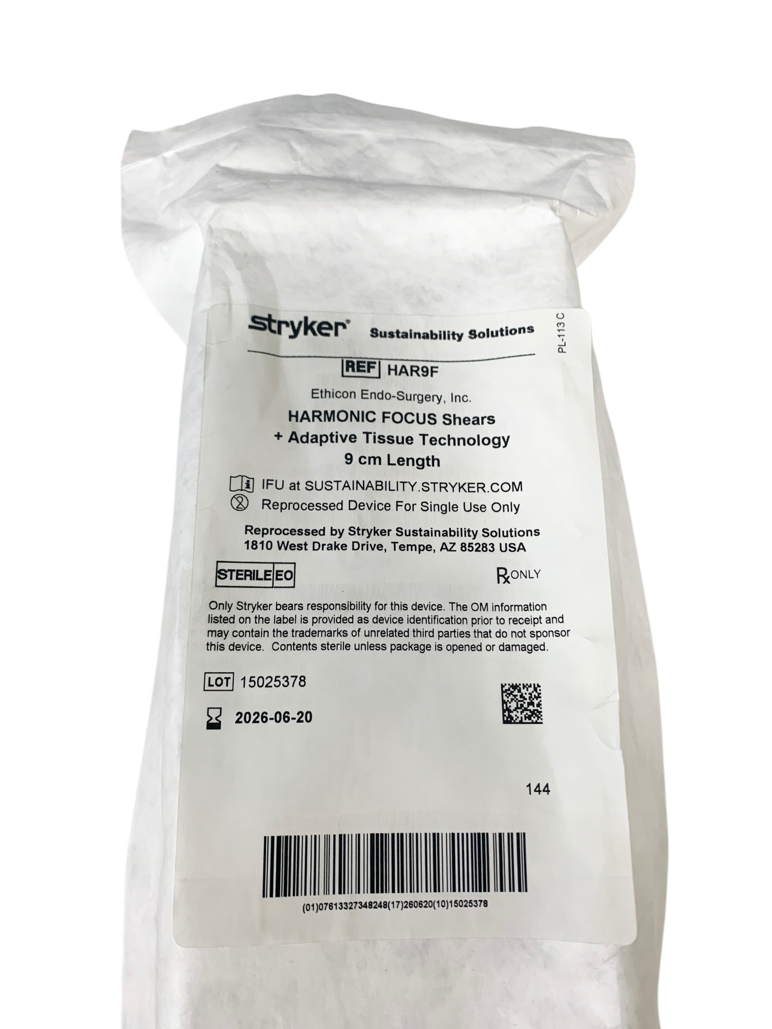 STRYKER REF HAR9F HARMONIC FOCUS Shears + Adaptive Tissue Technology 9 cm Length (Ethicon Endo-Surgery), EXP.2026-06
