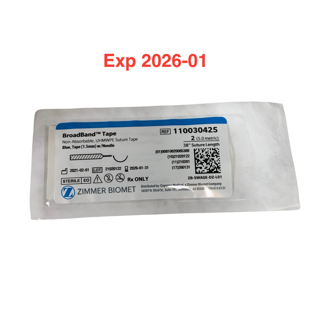 ZIMMER BIOMET 110030425 BroadBand Tape Non-Absorbable UHMWPE Suture Tape Blue 1.5mm 38in Exp 2026 01