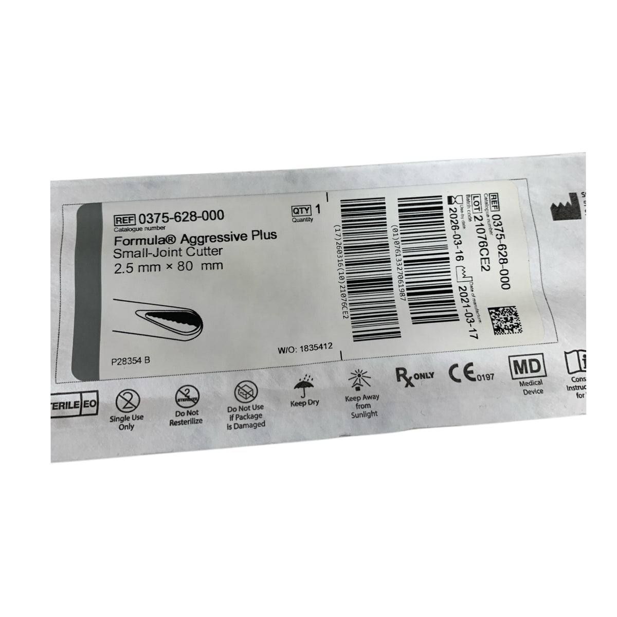 STRYKER 0375-628-000 Formula Aggressive Plus Small-Joint Cutter 2.5 mm x 80 mm Exp 2026 03