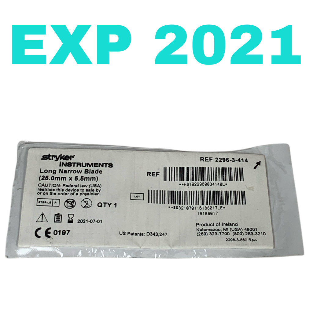 STRYKER REF 2296-3-414 Long Narrow Blade (25.0mm x 5.5mm), EXP.2021-07