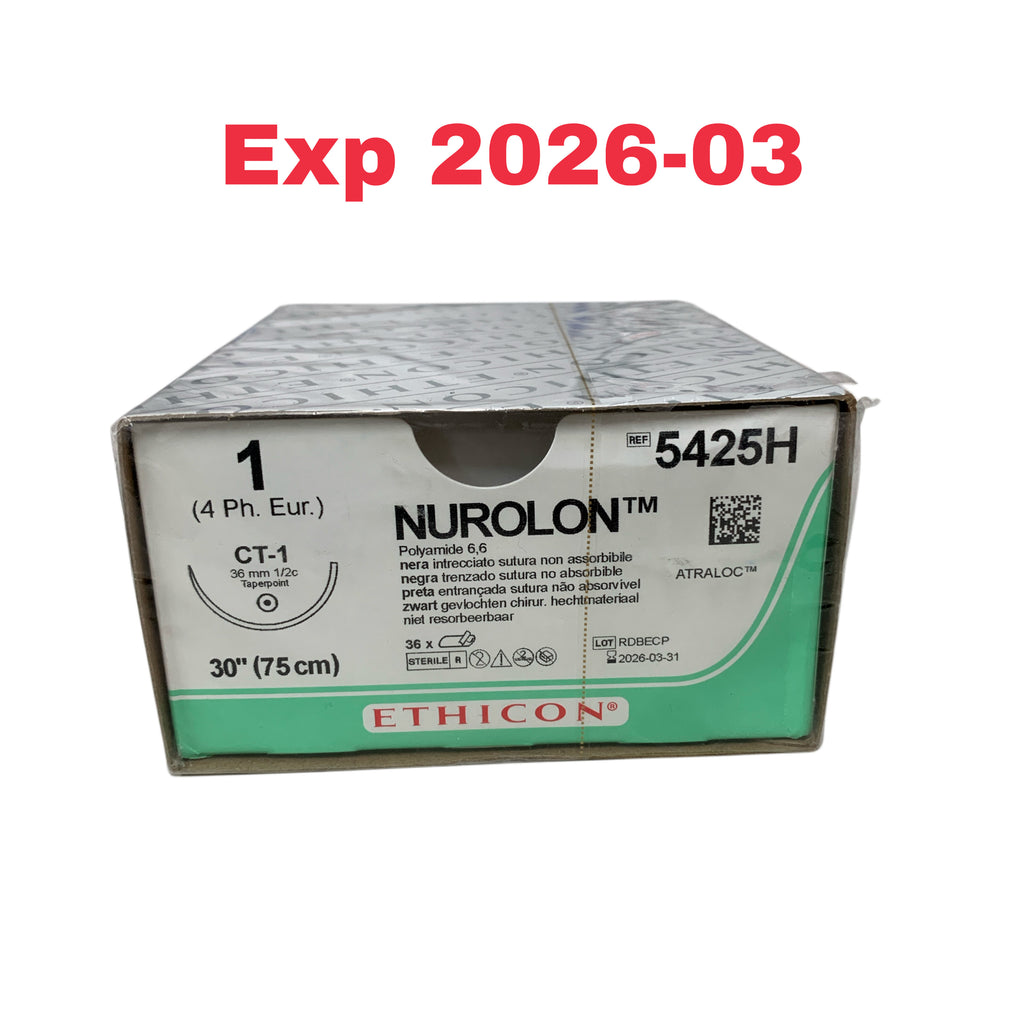 ETHICON RFE 5425H Nurolon Black Braided Polyamide Nylon Suture 1 CT-1 30" (75 cm) Exp.2026/03