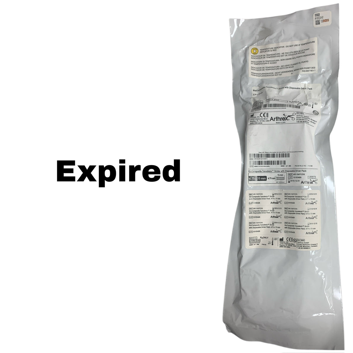 ARTHREX AR-1547CDS BioComposite Tenodesis Screw 4.75 x 15mm with Disposable Driver Pack EXP 2019 12