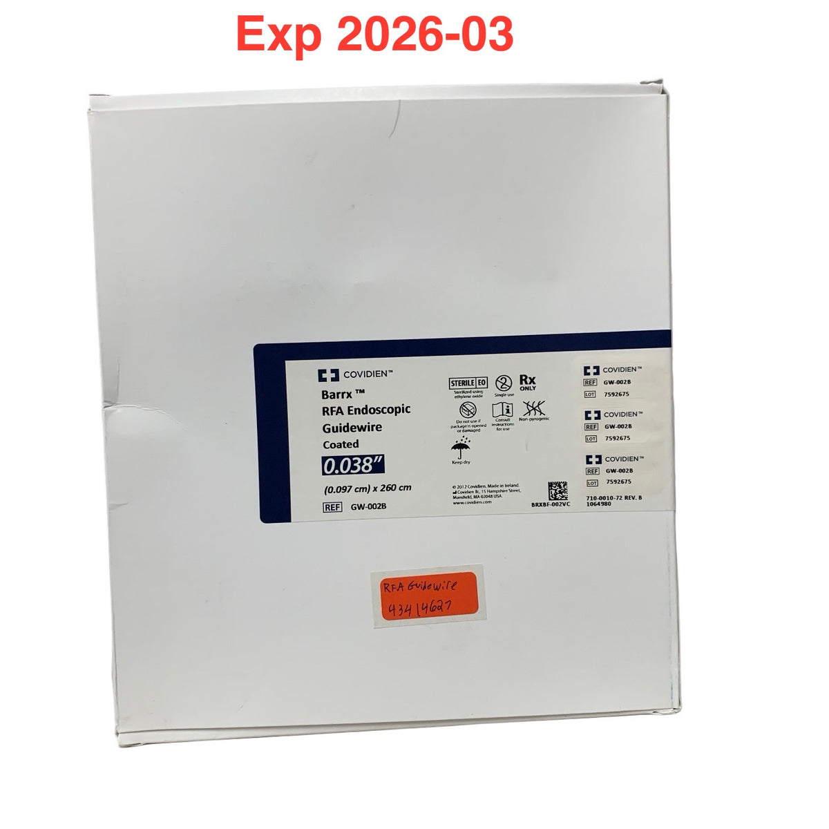 COVIDIEN GW-002B Barrx RFA Endoscopic Guidewire Coated 0.038 Inch 0.097 cm x 260 cm Exp 2026 03