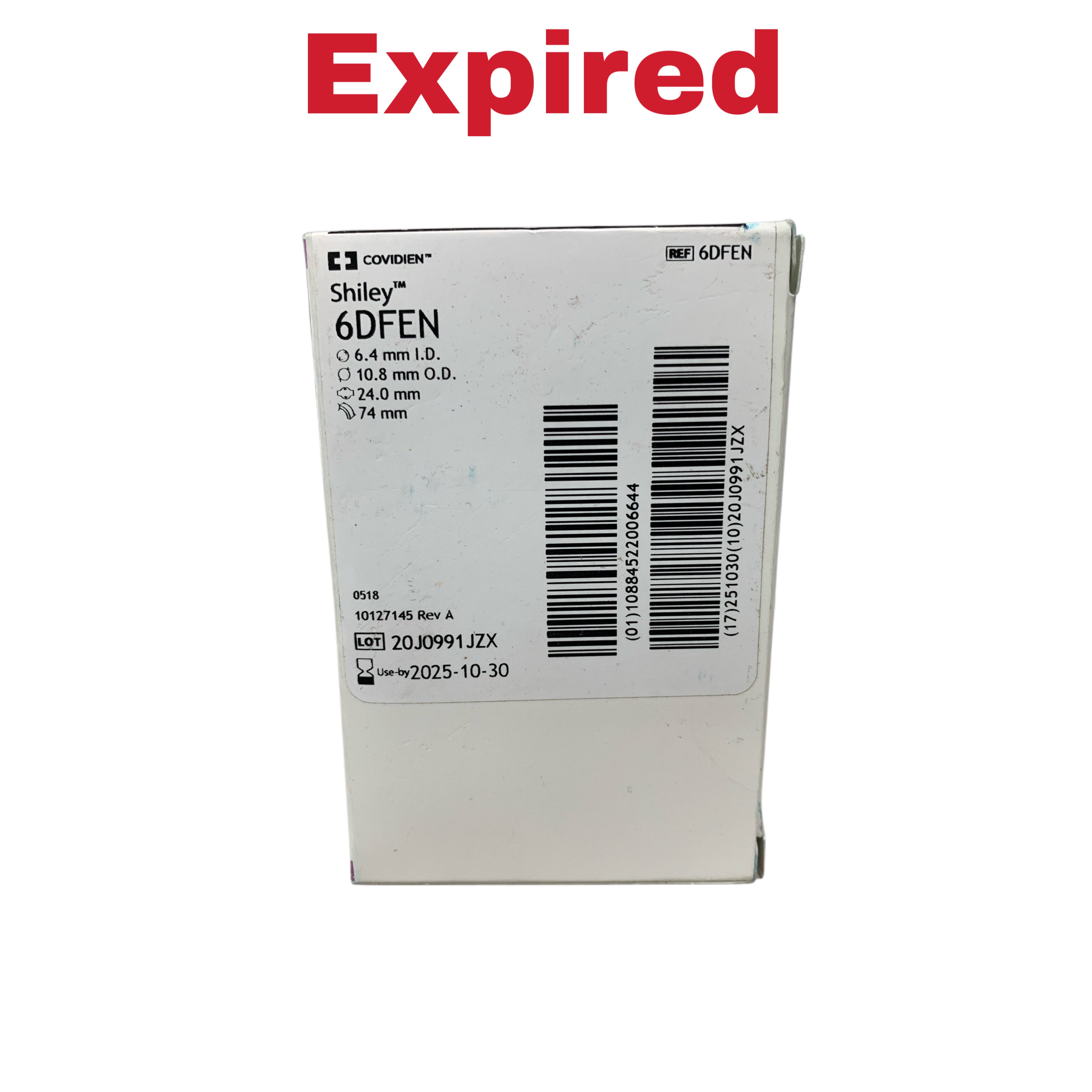 COVIDIEN REF 6DFEN Shiley Tracheostomy Tube Cuffed with Disposable Inner Cannula Fenestrated 6.4mm I.D. 10.8mm O.D., Exp.2025-10
