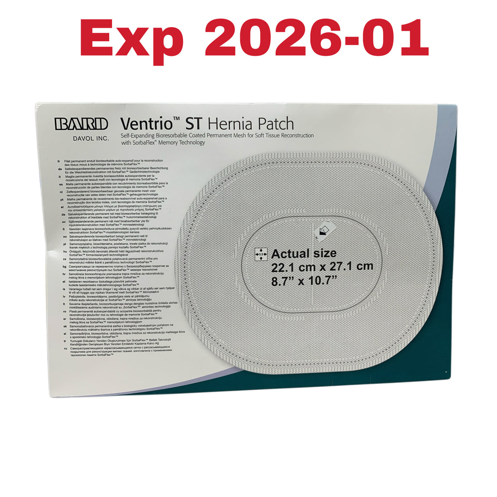 BARD DAVOL 5950080 Ventrio ST Hernia Patch Self Expanding Bioresorbable Coated Permanent Mesh Extra Large Oval 221 cm x 271 cm Exp 2026 01
