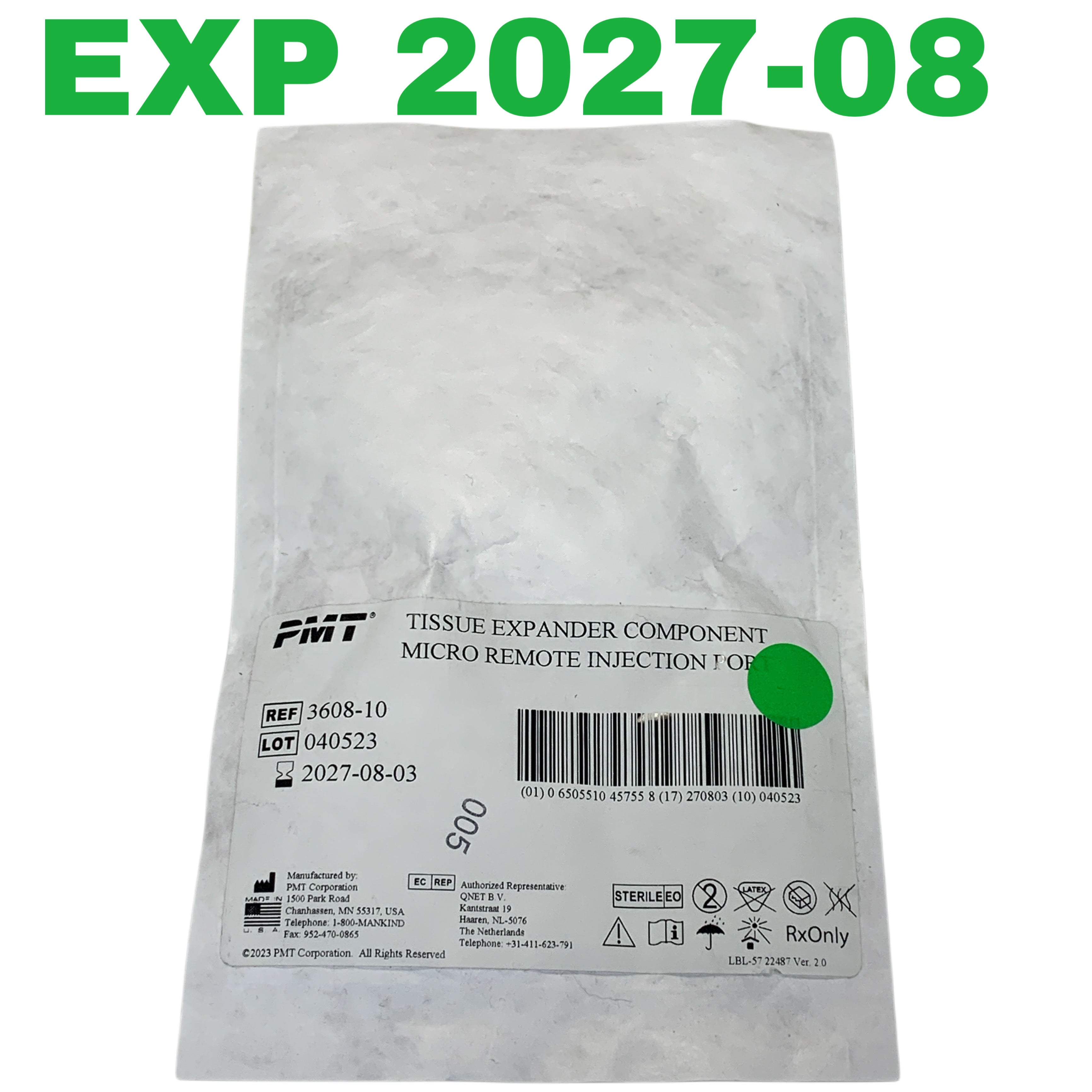 PMT CORPORATION Ref 3608-10 Tissue Expander Component Micro Remote Injection Port, EXP.2027/08