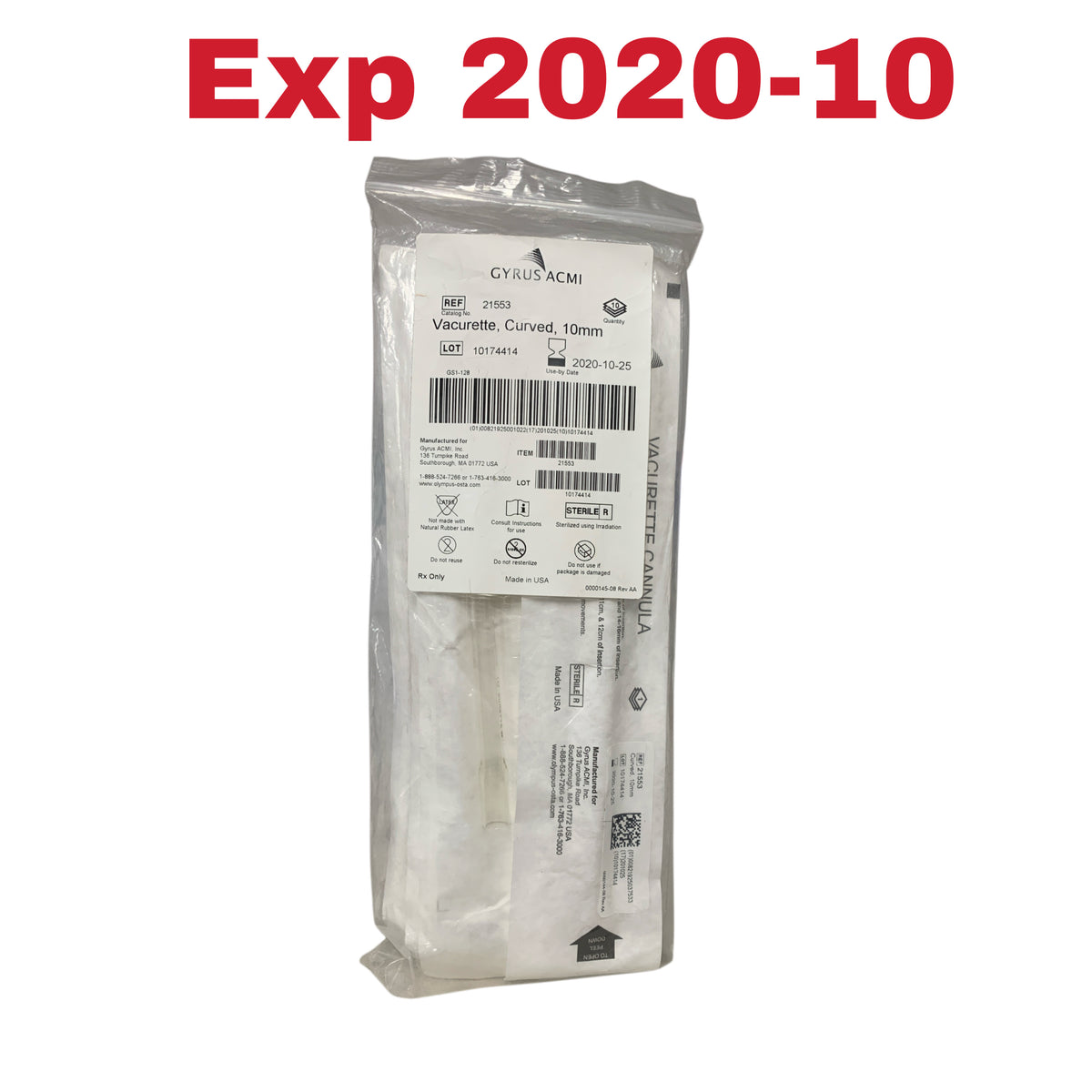 GYRUS ACMI 21553 Vacurette Curved 10mm Box Of 10 Exp 2020 10