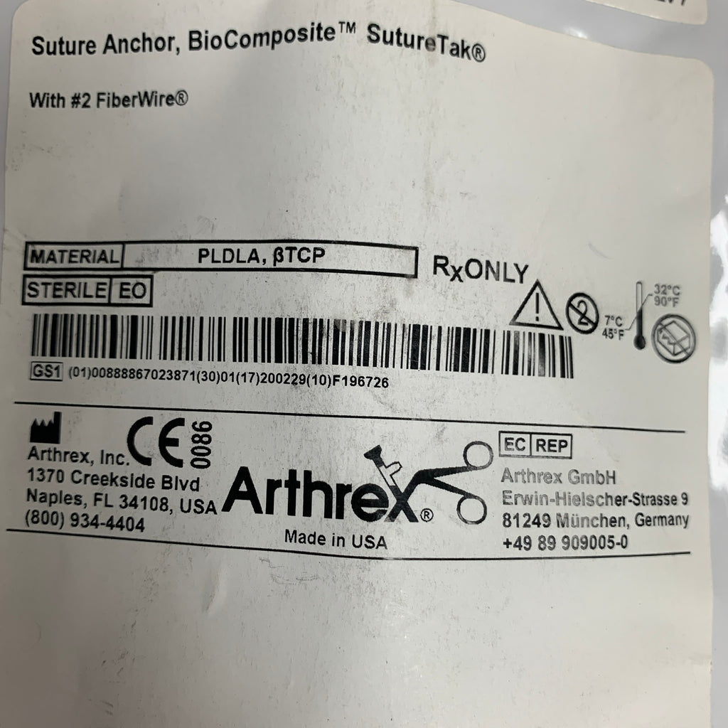 ARTHREX AR-1934BCF BioComposite SutureTak Suture Anchor 3x14.5mm, EXP 2020-02