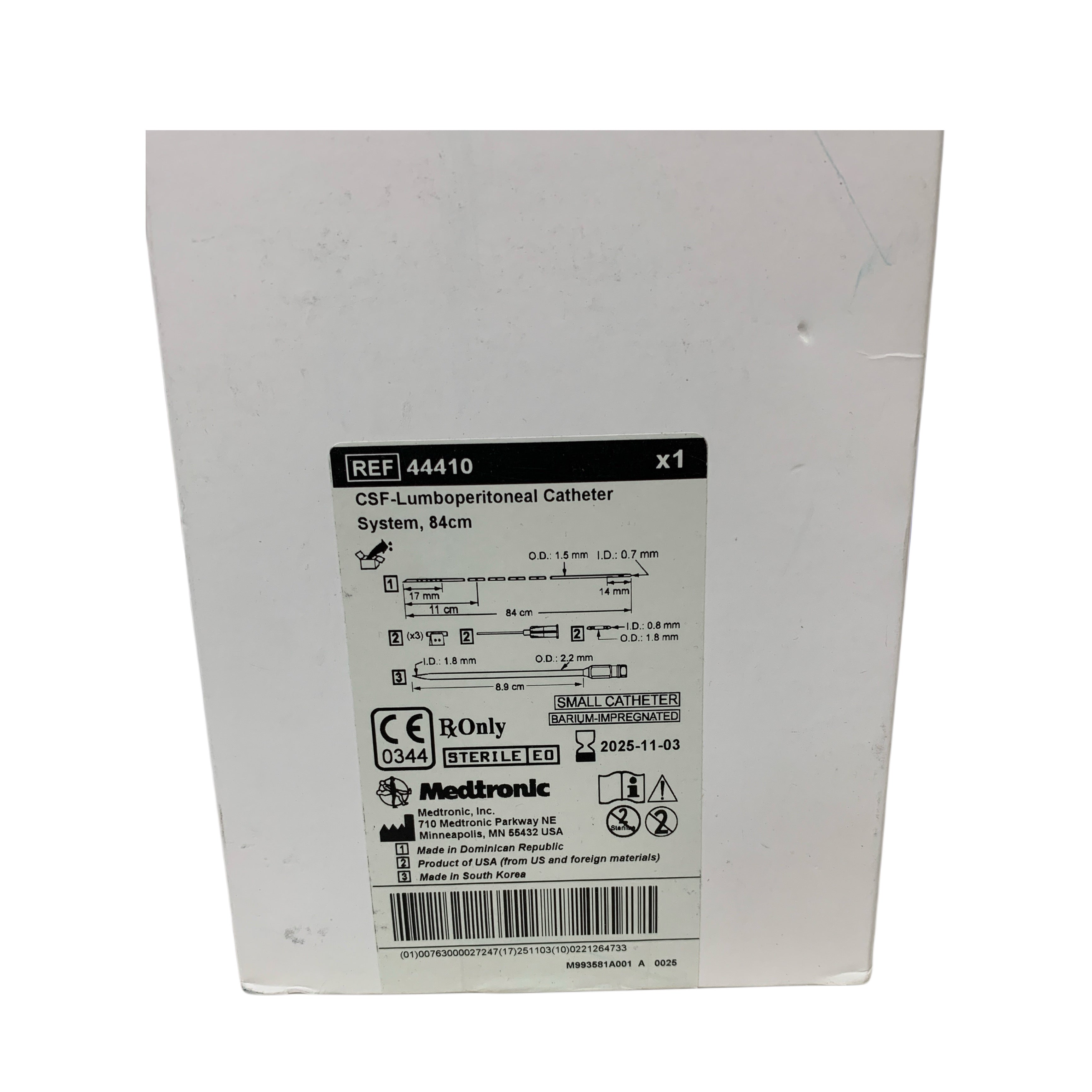 MEDTRONIC REF 44410 CSF-Lumboperitoneal Catheter System, 84cm, Exp. 2025/11