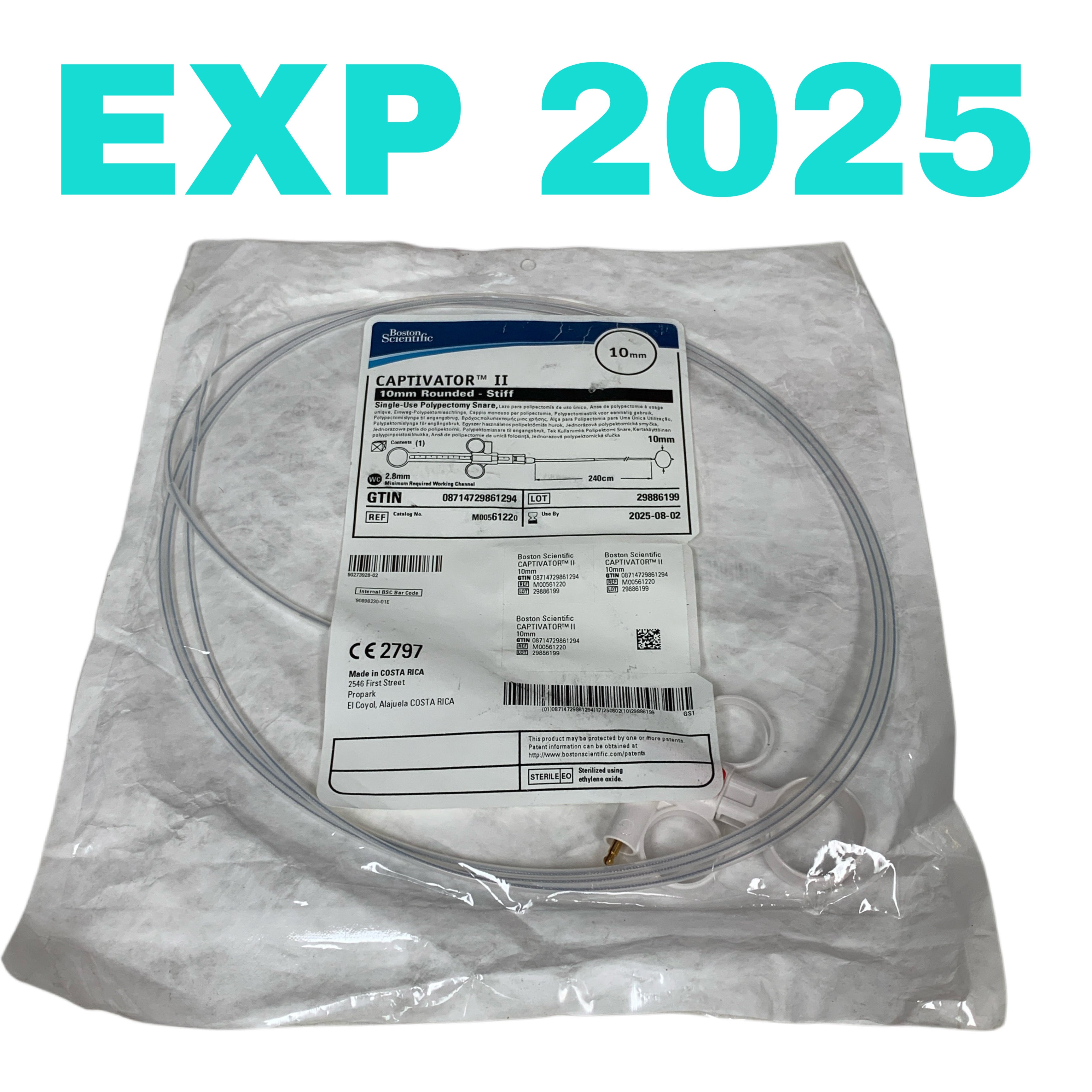 BOSTON SCIENTIFIC REF M00561220 Captivator II 10mm Rounded Stiff  Captivator II 10mm Rounded Stiff Single-Use Polypectomy Snare 240cm, Exp.2025/08