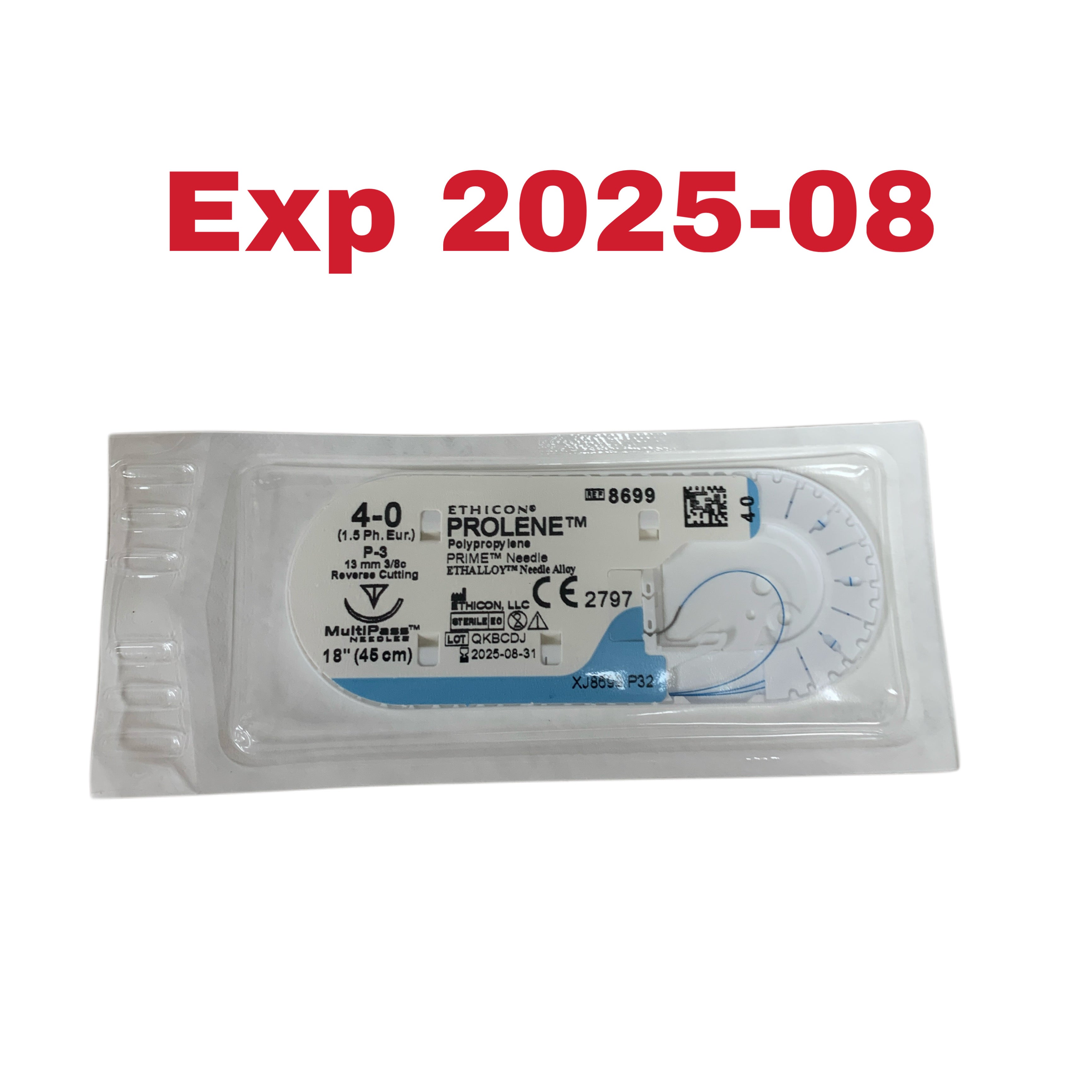 ETHICON REF 8699G PROLENE Polypropylene Suture 4-0 P-3 Needle 18" (45 cm), Exp.2025/08
