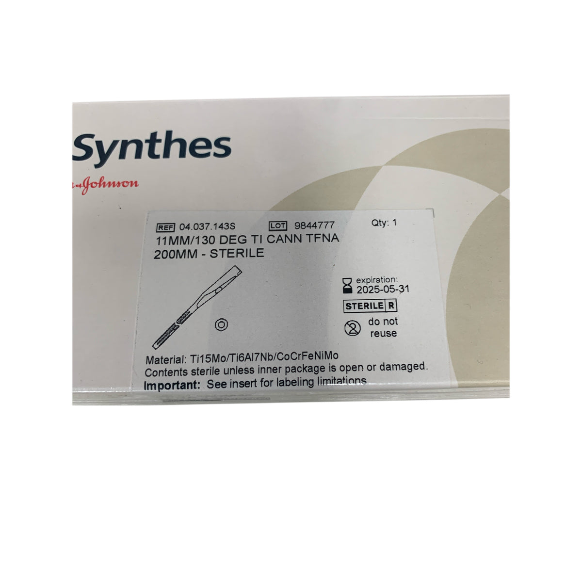 DEPUY SYNTHES 04.037.143S 11MM 130 DEG TI CANN TFNA 200MM EXP 2025 05