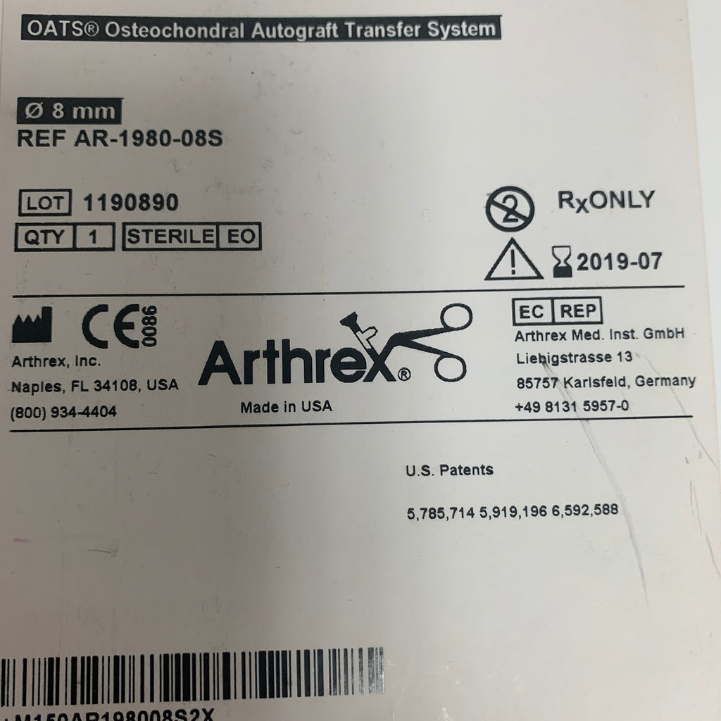 ARTHREX AR-1980-08S OATS Osteochondral Autograft Transfer System 8 mm EXP 2019 07