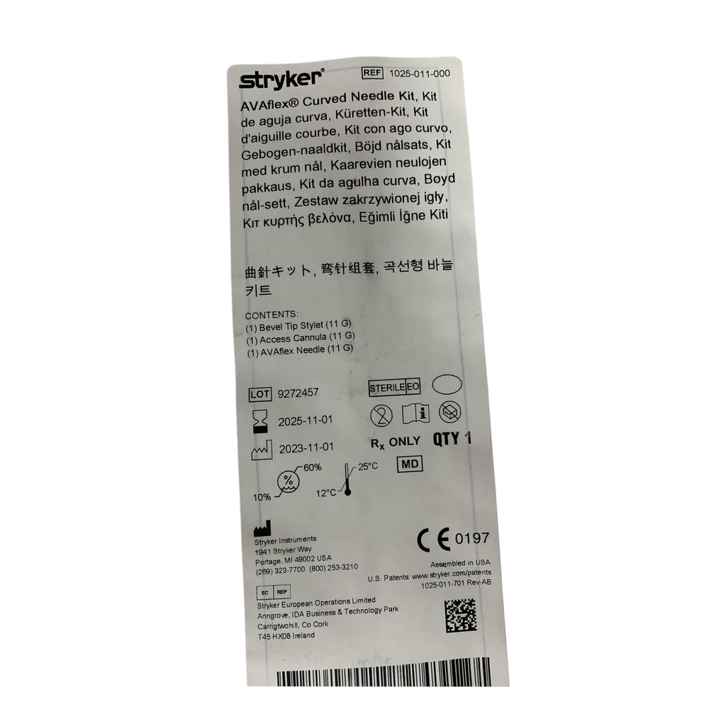 STRYKER REF 1025-011-000 AVAflex Curved Needle Kit 11 G Exp 2025 11