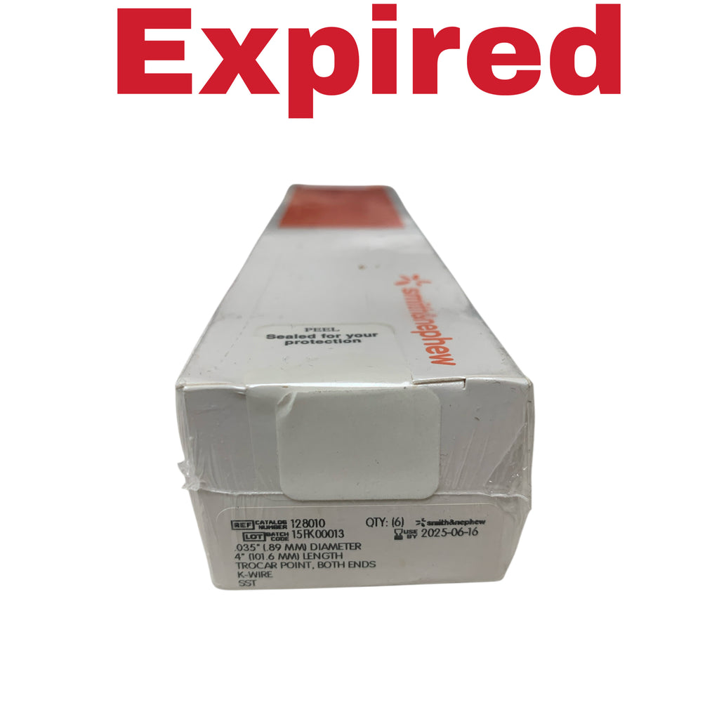 SMITH & NEPHEW REF 128010 0.035" 0.89 MM DIAMETER 4" 101.6 MM LENGTH TROCAR POINT BOTH ENDS K WIRE SST BOX OF 6 EXP 2025 06