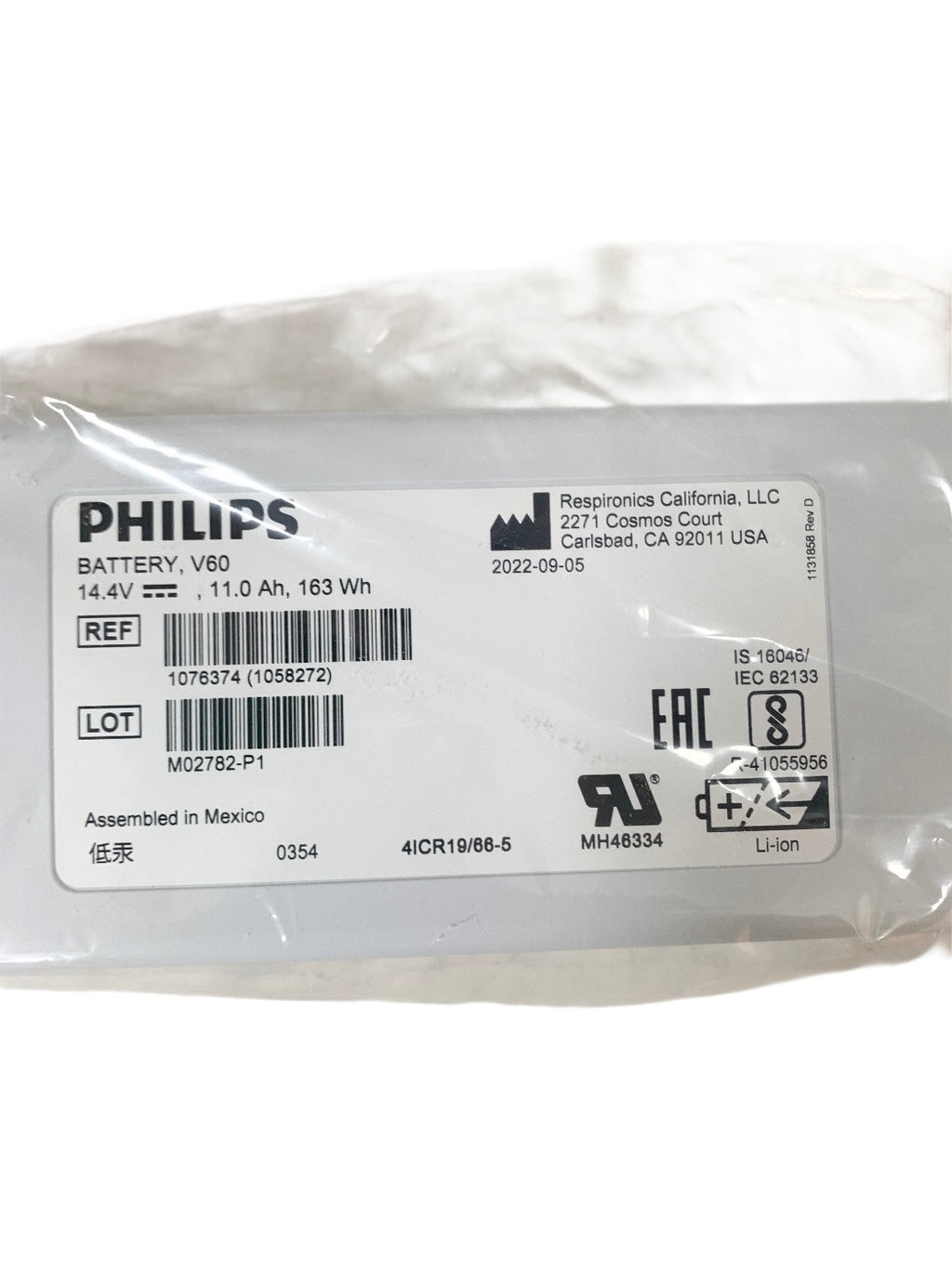 PHILIPS REF 1076374 (1058272) Respironics V60 Ventilator Battery 14.4V 11.0Ah 163Wh