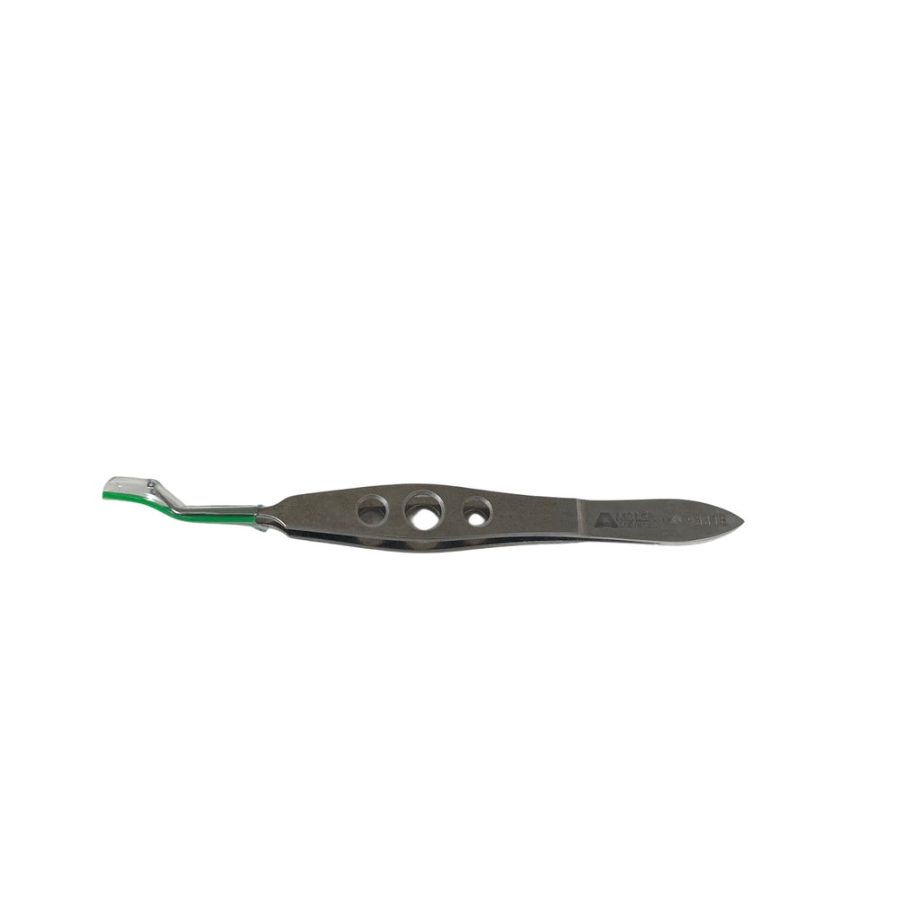 AMBLER REF 9531E Packo conjunctival forceps 4'',angled 7.0mm, very delicate, ring shaped tips, with tying platforms, flat 3-hole handle