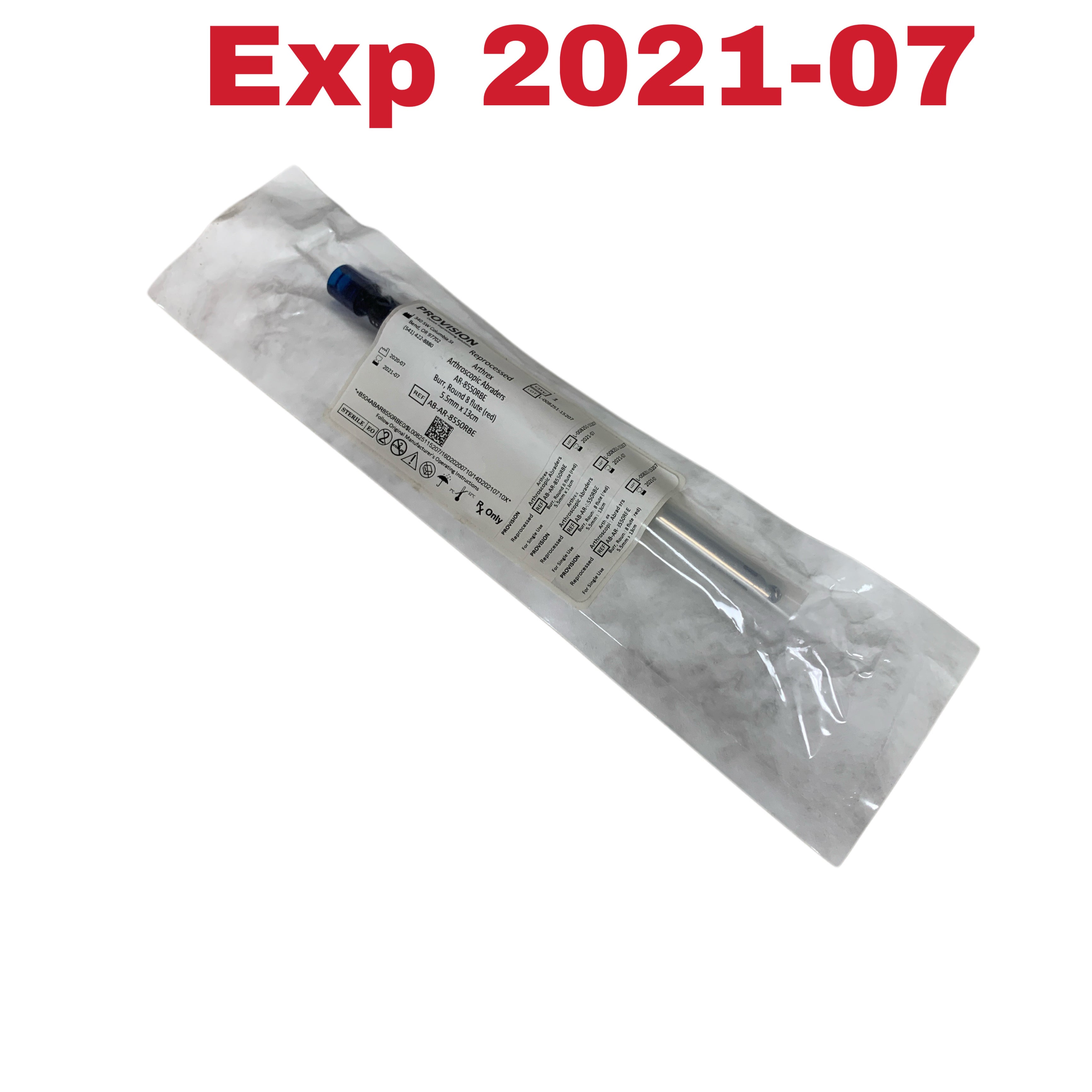 ARTHREX Reprocessed AR-8550RBE PROVISION Arthroscopic Abraders Burr Round 8 Flute red 5.5mm x 13cm Exp 2021 07