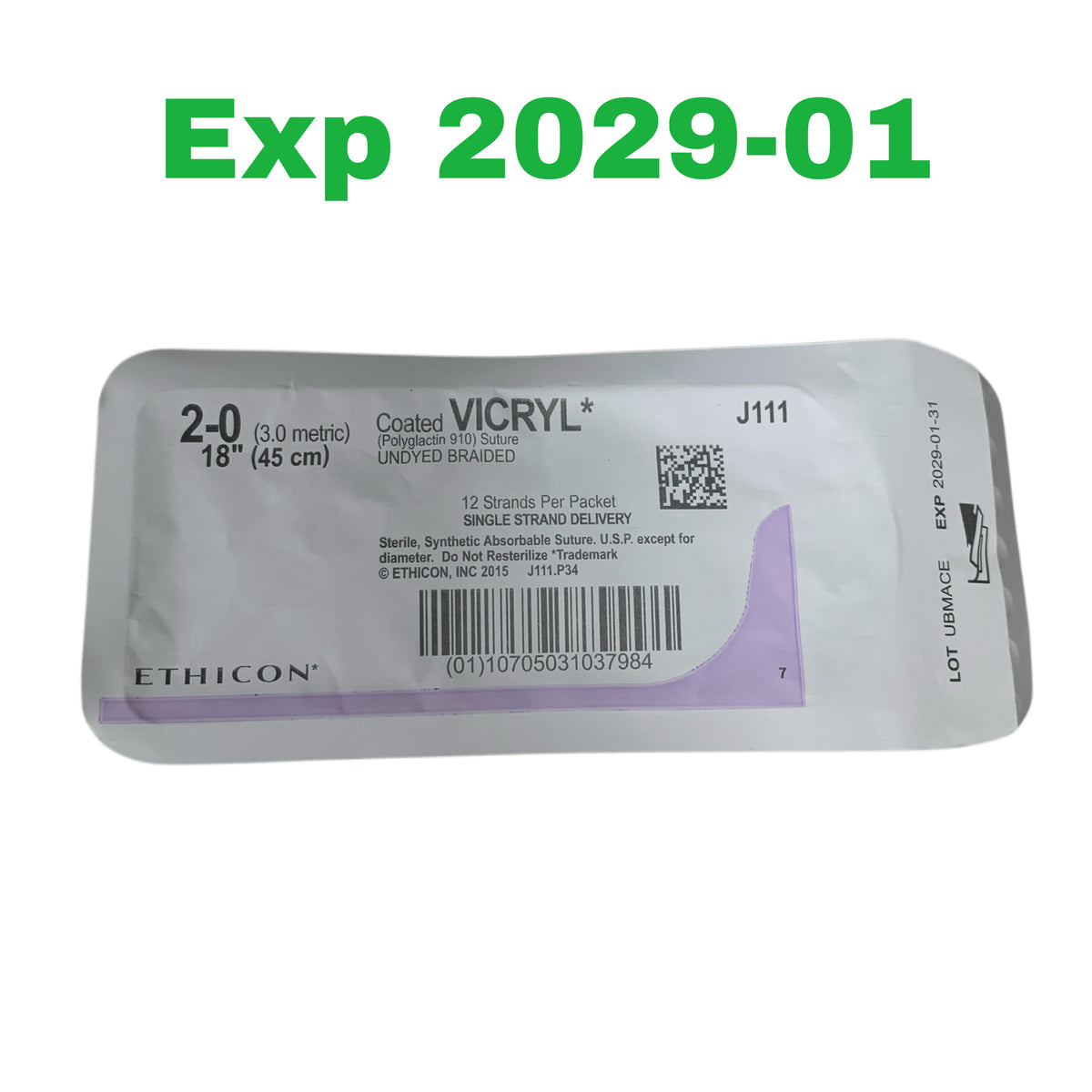 ETHICON J111 COATED VICRYL 2-0 18IN 45CM UNDYED BRAIDED SUTURE EXP 2029 01