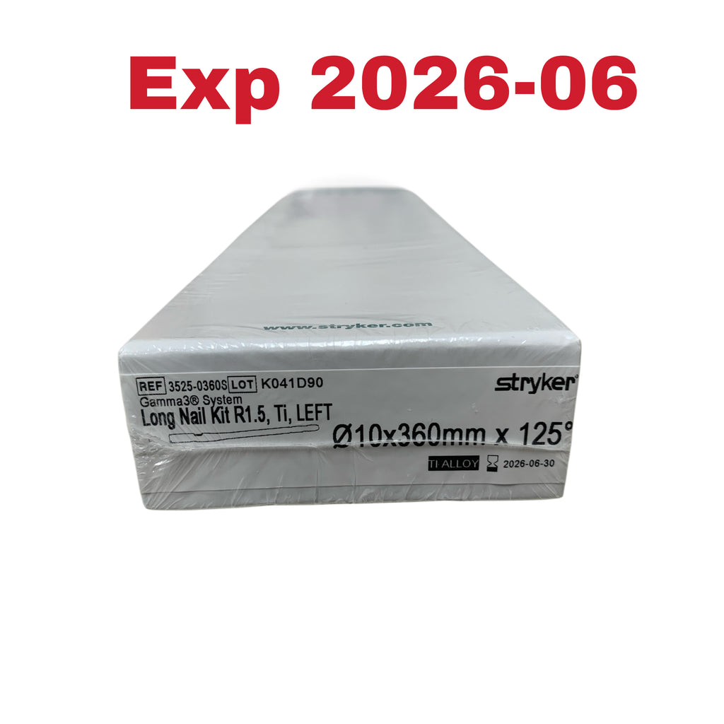 STRYKER 3525-0360S Gamma3 System Long Nail Kit R1.5 Ti LEFT 10x360mm x 125 Exp 2026 06