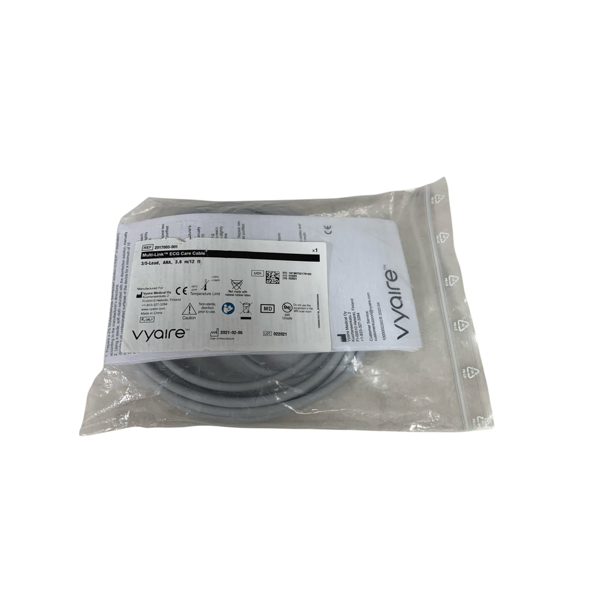 VYAIRE 2017003-001 Multi-Link ECG Care Cable 3/5-Lead AHA 3.6 m/12 ft EXPIRED